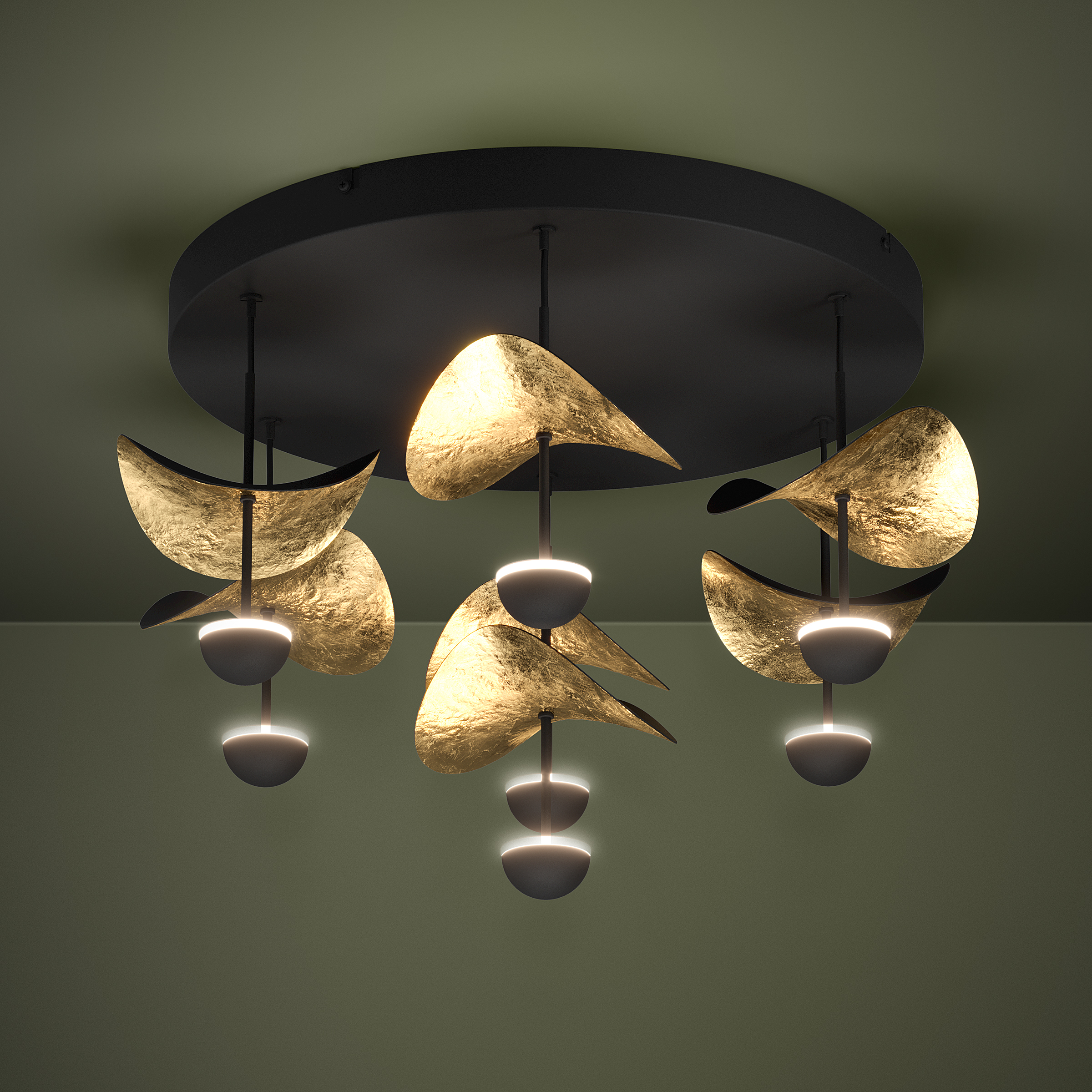 LED Ceiling Light Dracera 7-Light Steel Black Gold