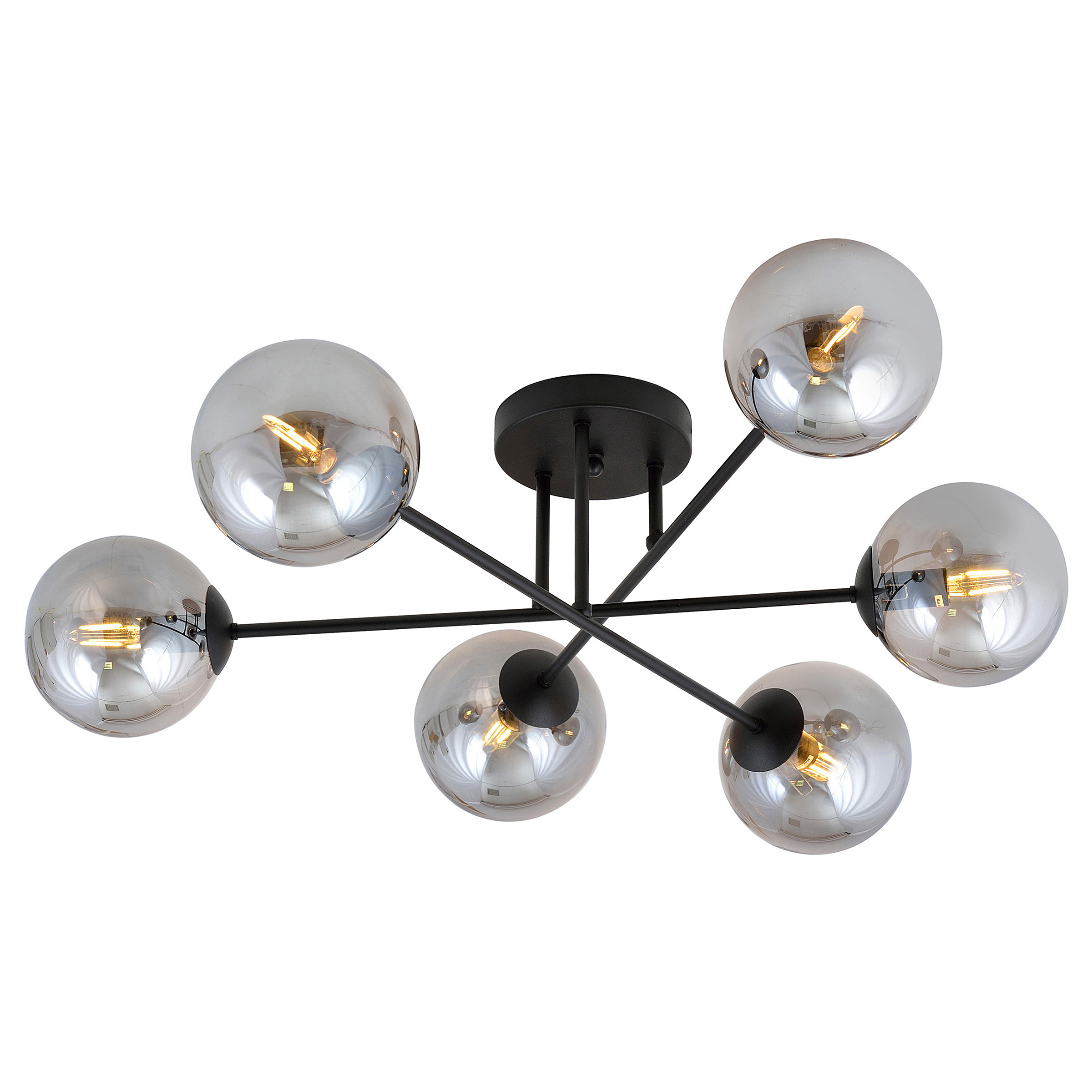 Ceiling light Brendi TypeB steel smoked glass glass black