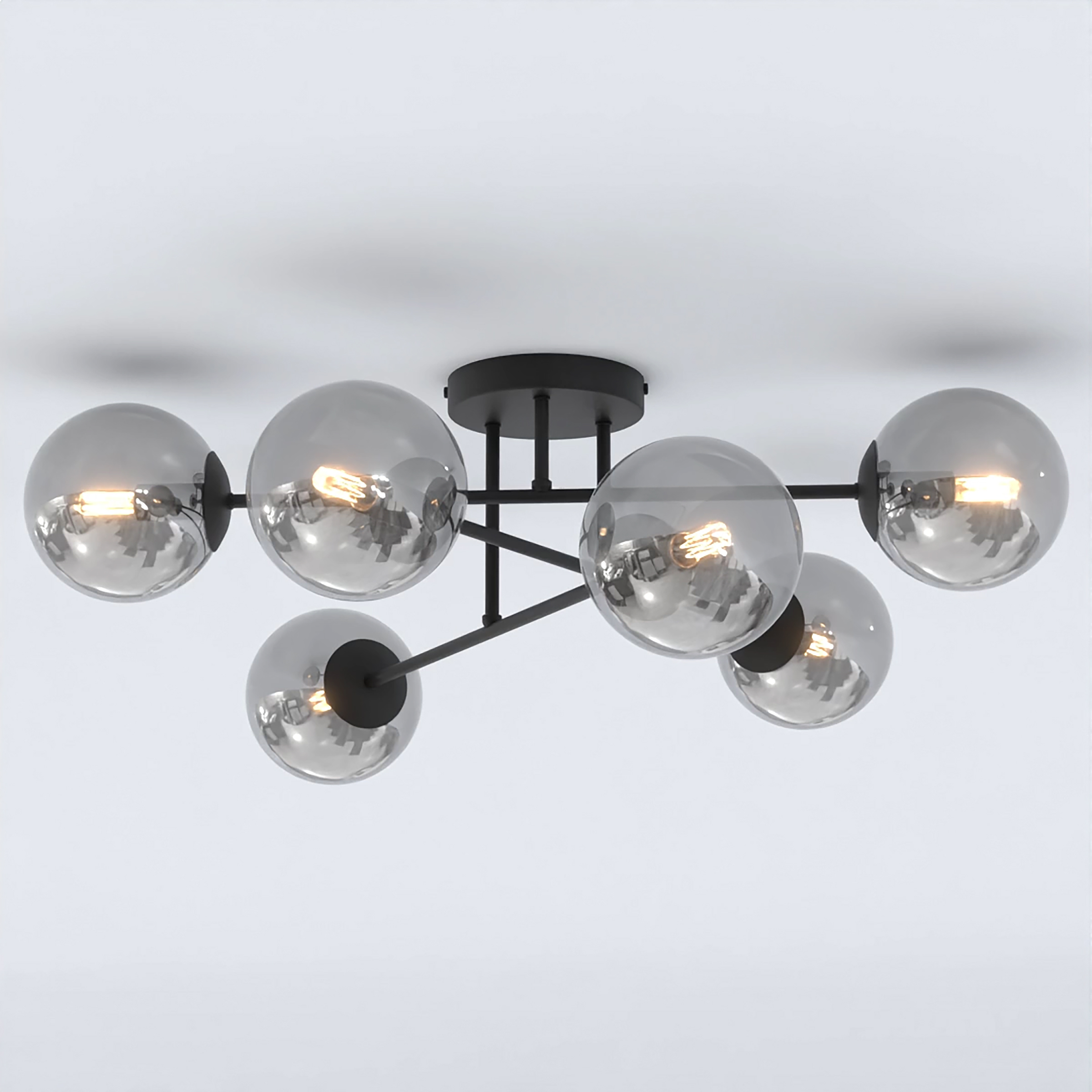Ceiling light Brendi TypeB steel smoked glass glass black