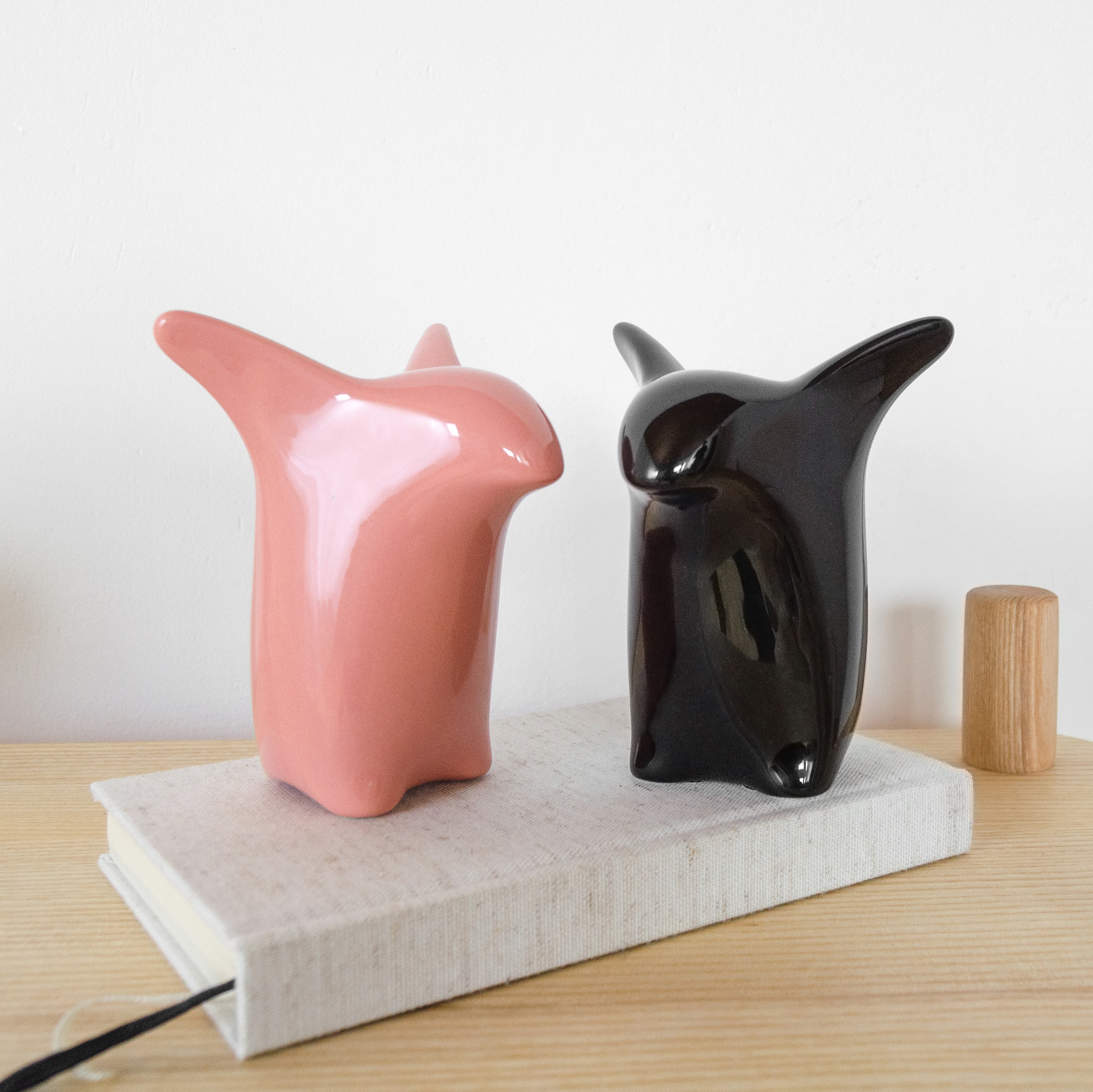 Curious Penguin Decorative Figure Porcelain Salmon Pink