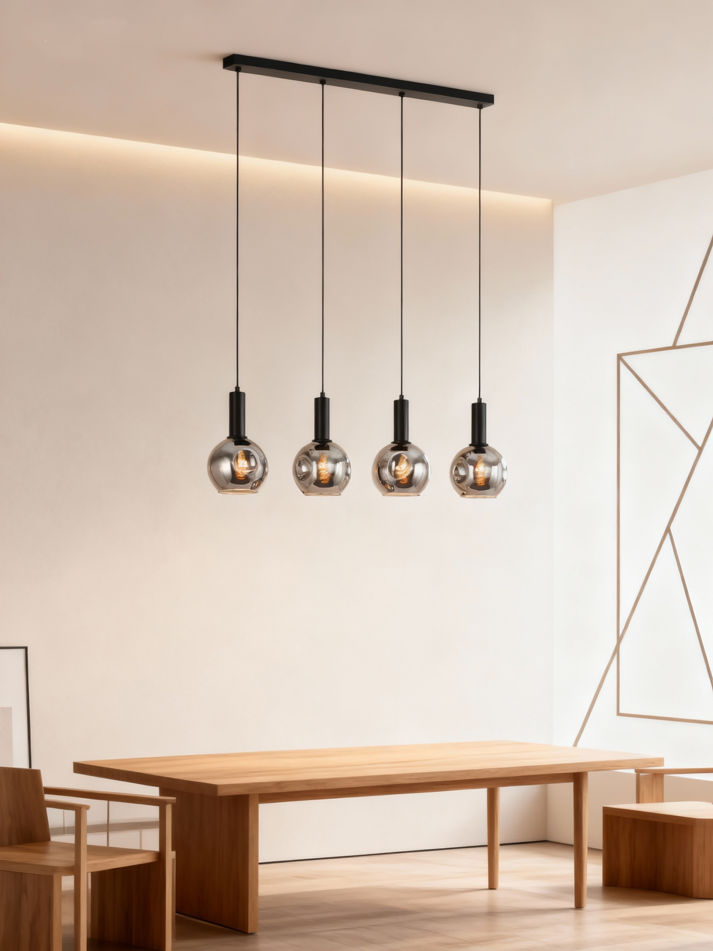 4-Light Ardeno Pendant Light Cast Iron Smoked Glass Black
