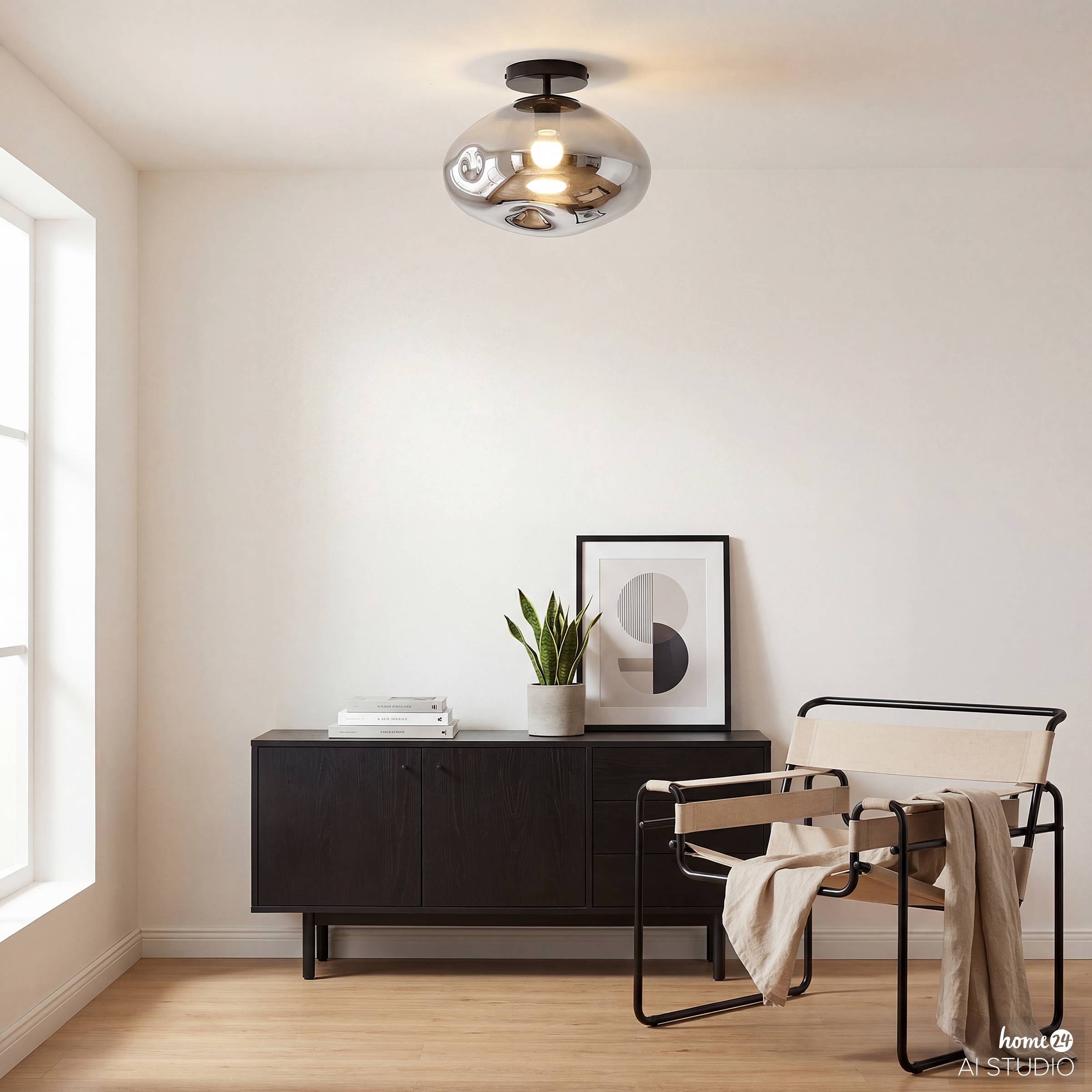 1-Light Wello Ceiling Lamp Smoked Glass Iron Grey