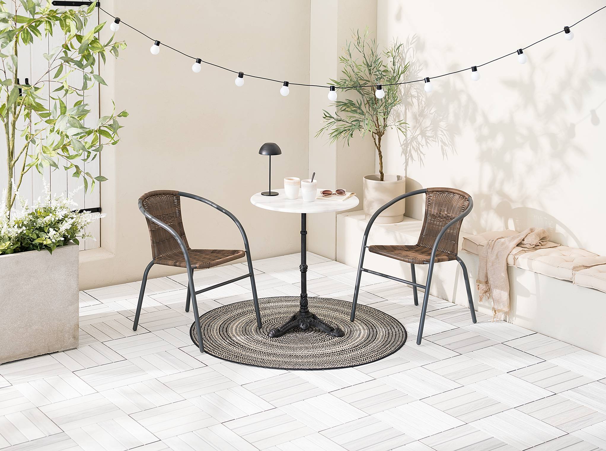 Ronas Garden Chair Set of 2 Iron Polyrattan Grey / Brown