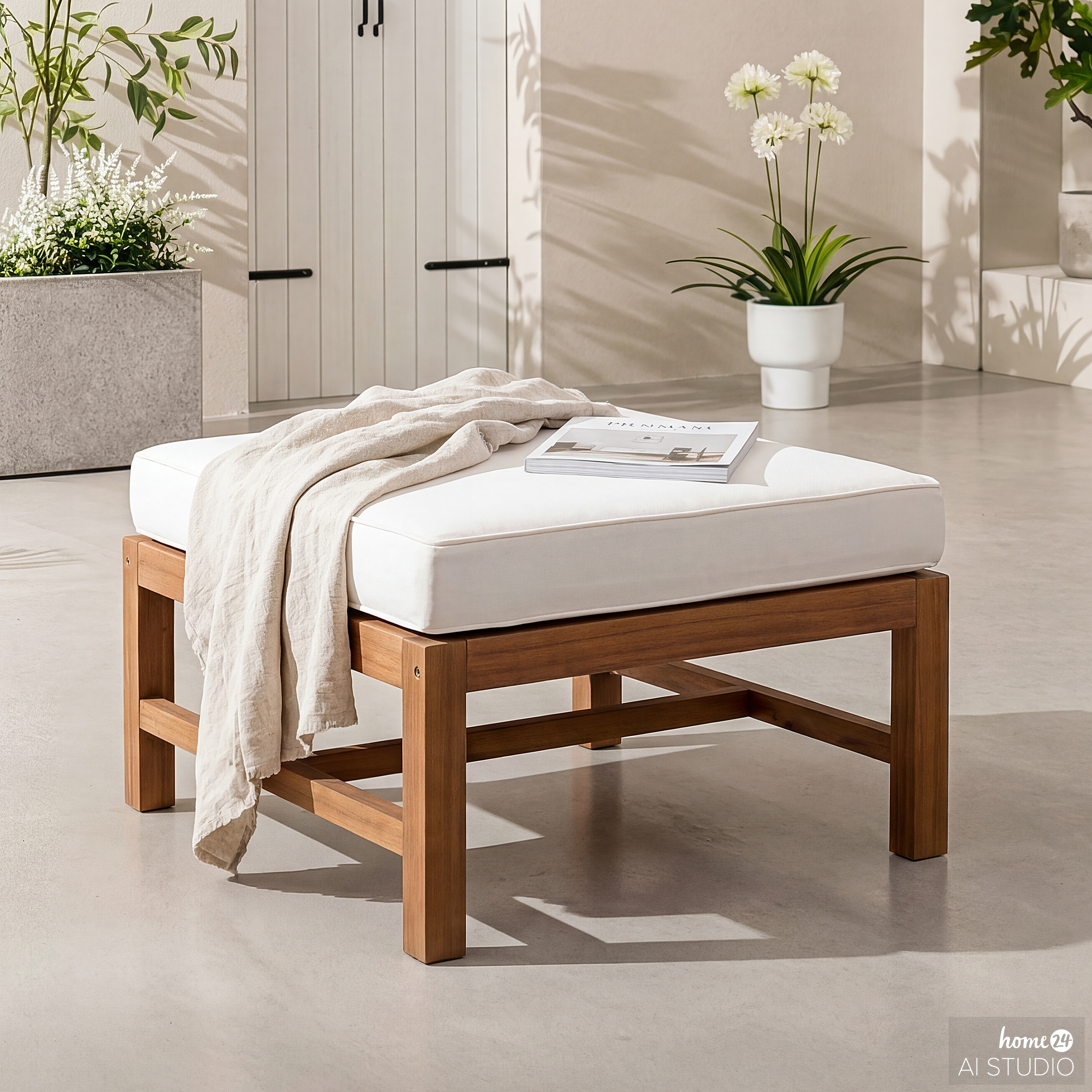 Lounge Ottoman Bayton Acacia Solid Brown Beige