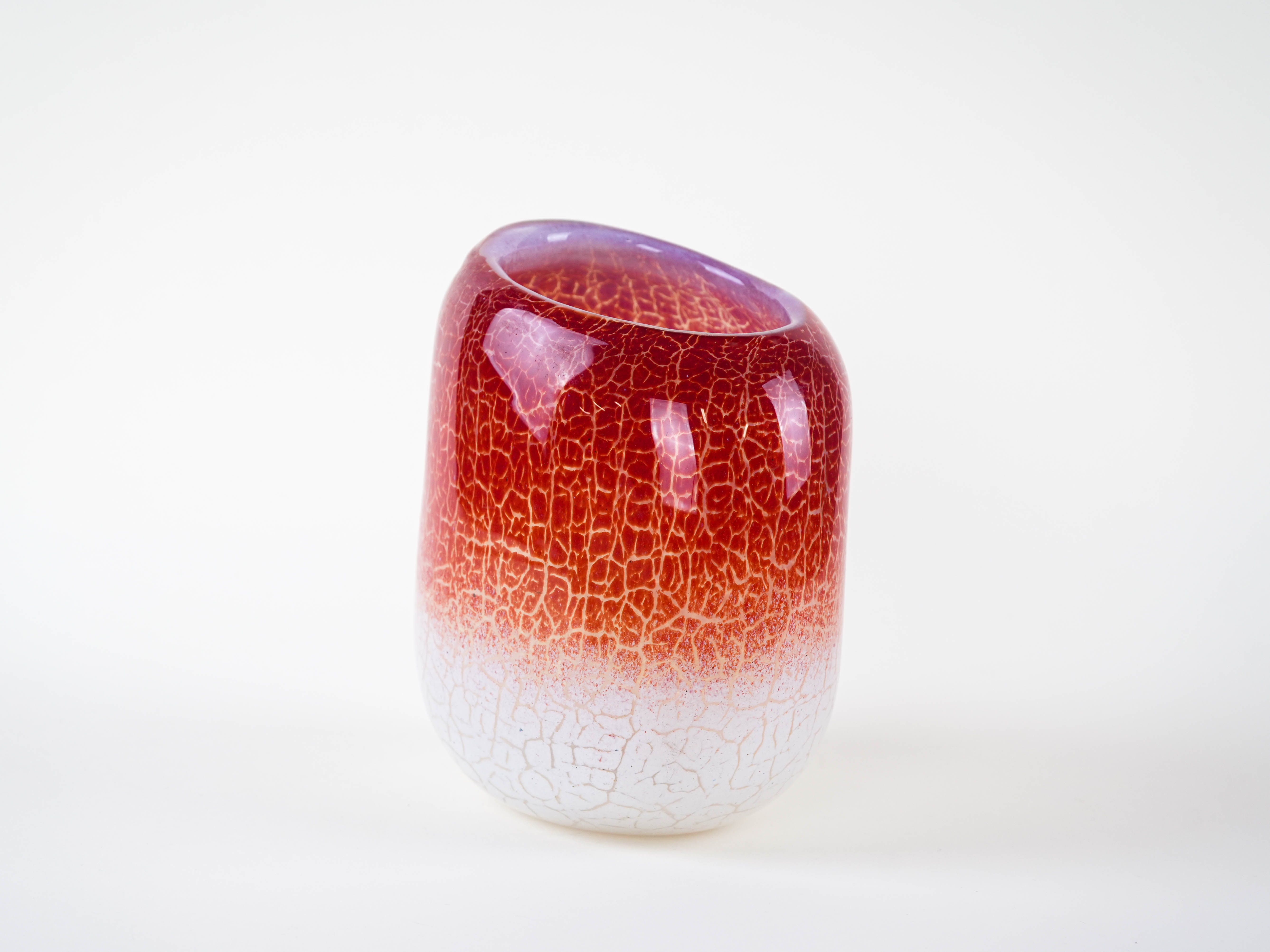 Vase Matte Glass White Red 1970s