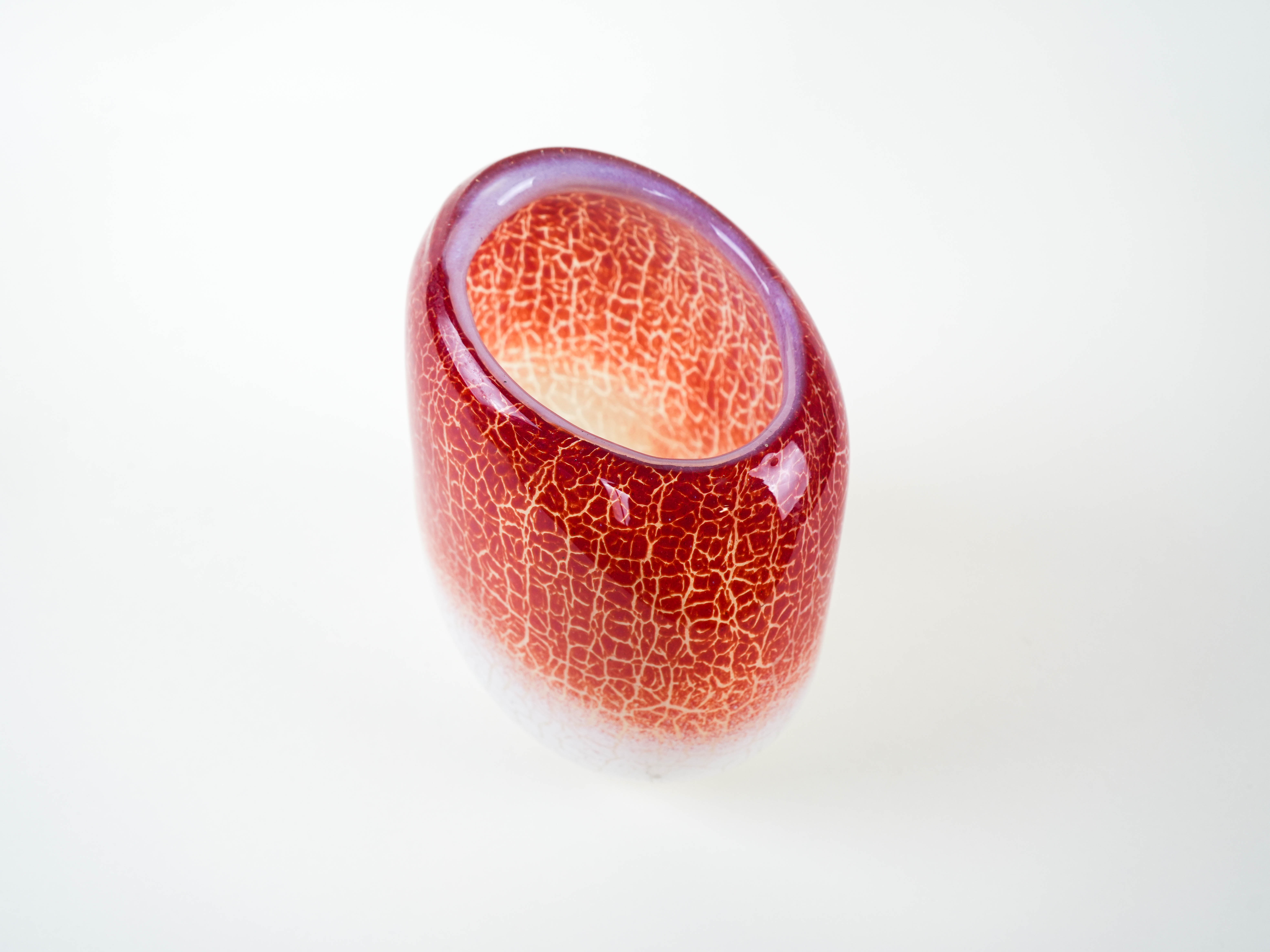 Vase Matte Glass White Red 1970s