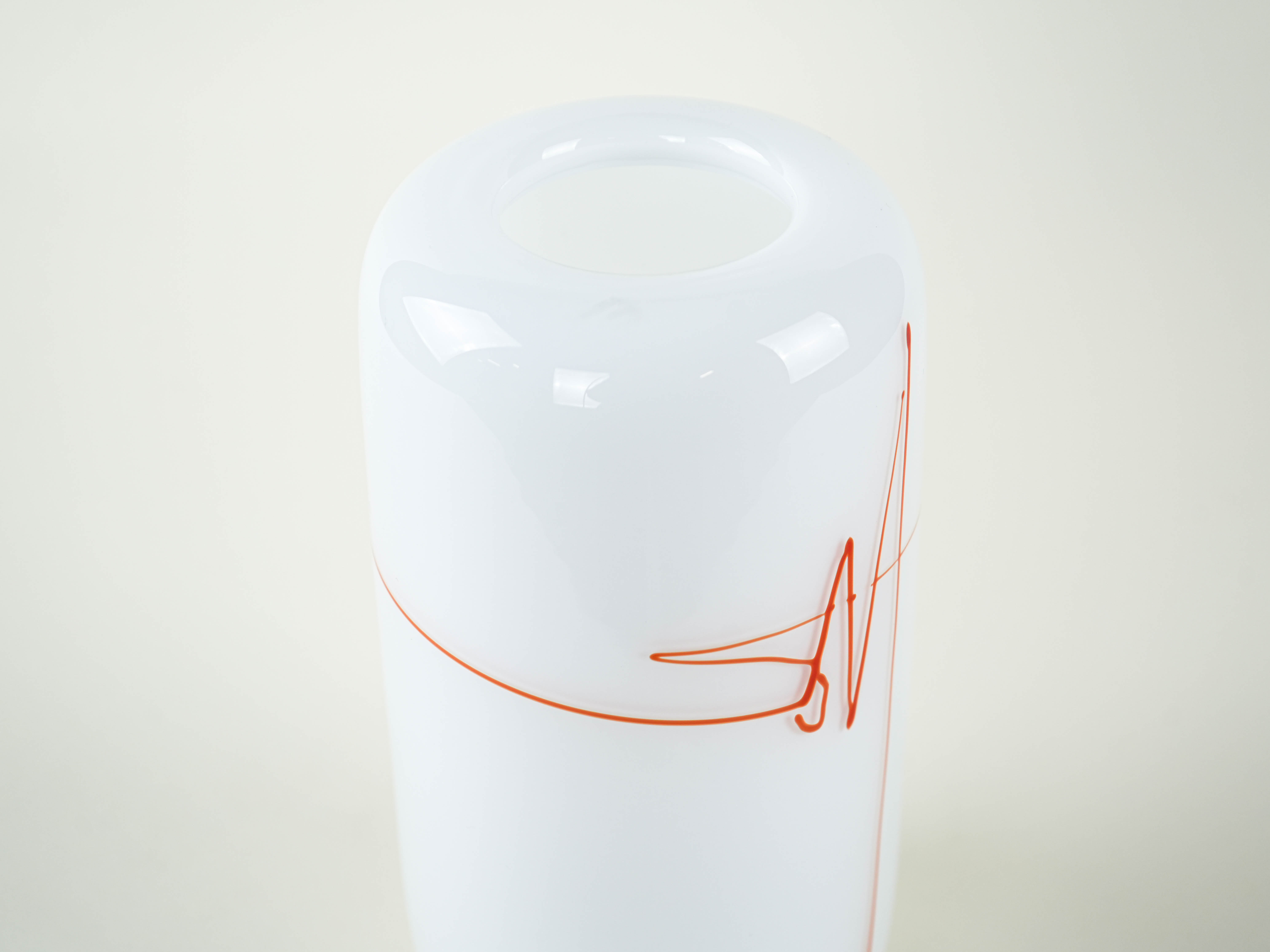 Vase Matte Glass White Red 1970s
