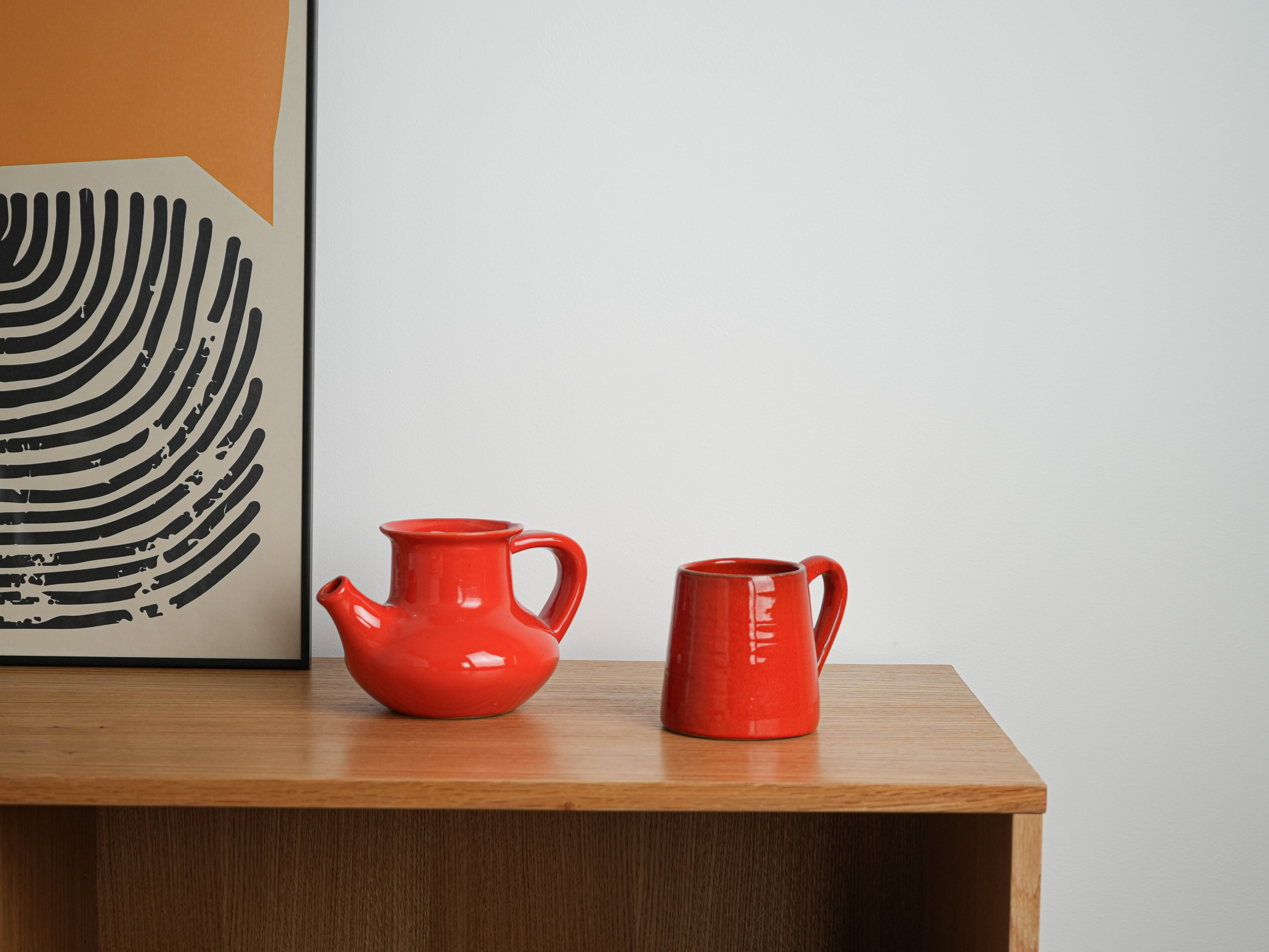 Dekotasse Keramik Rot 1960er Jahre