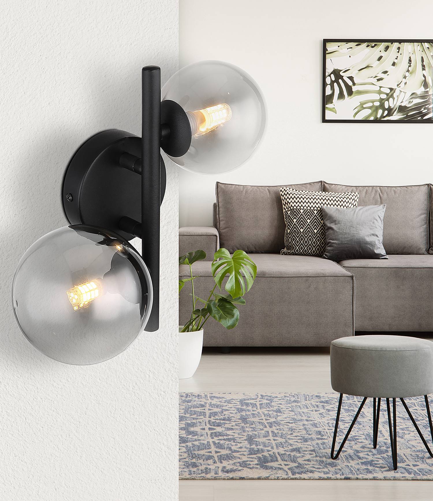 Riha LED Wall Light 2-Light Colored Glass Iron