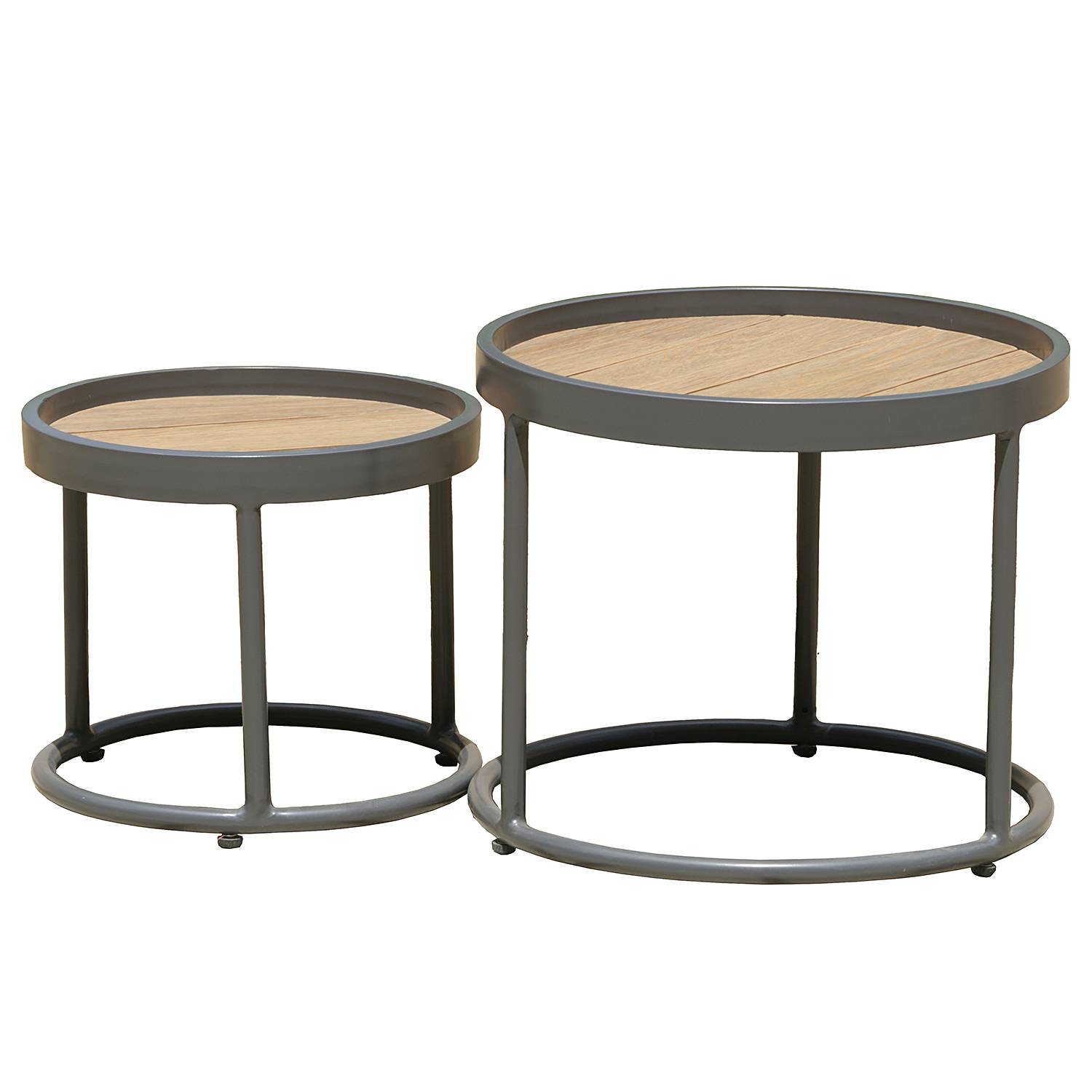 Silea Side Table Set of 2 Aluminum Teak Solid Wood Brown