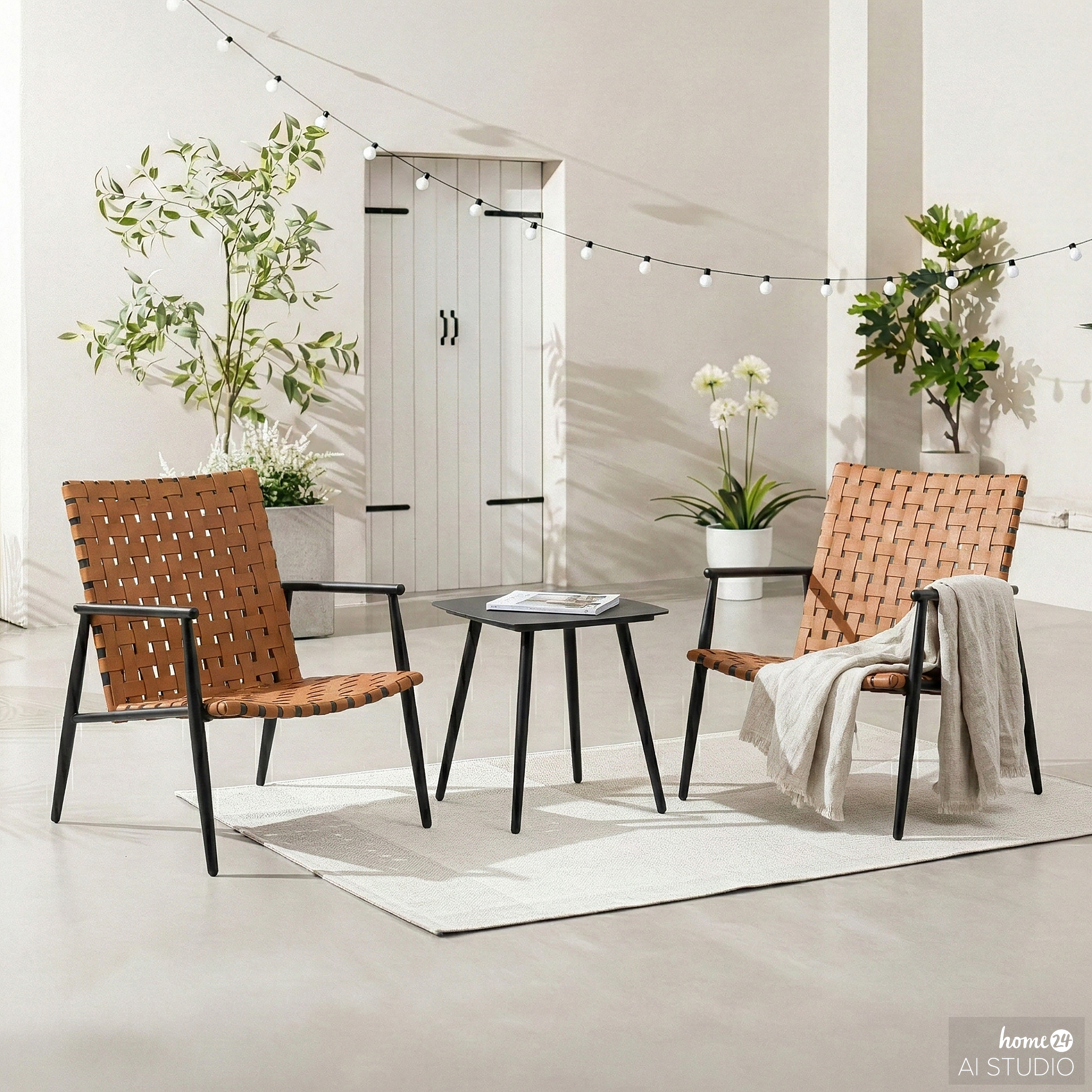 Jarda Balkonset 3er Set Stahl Polyrattan Schwarz Braun