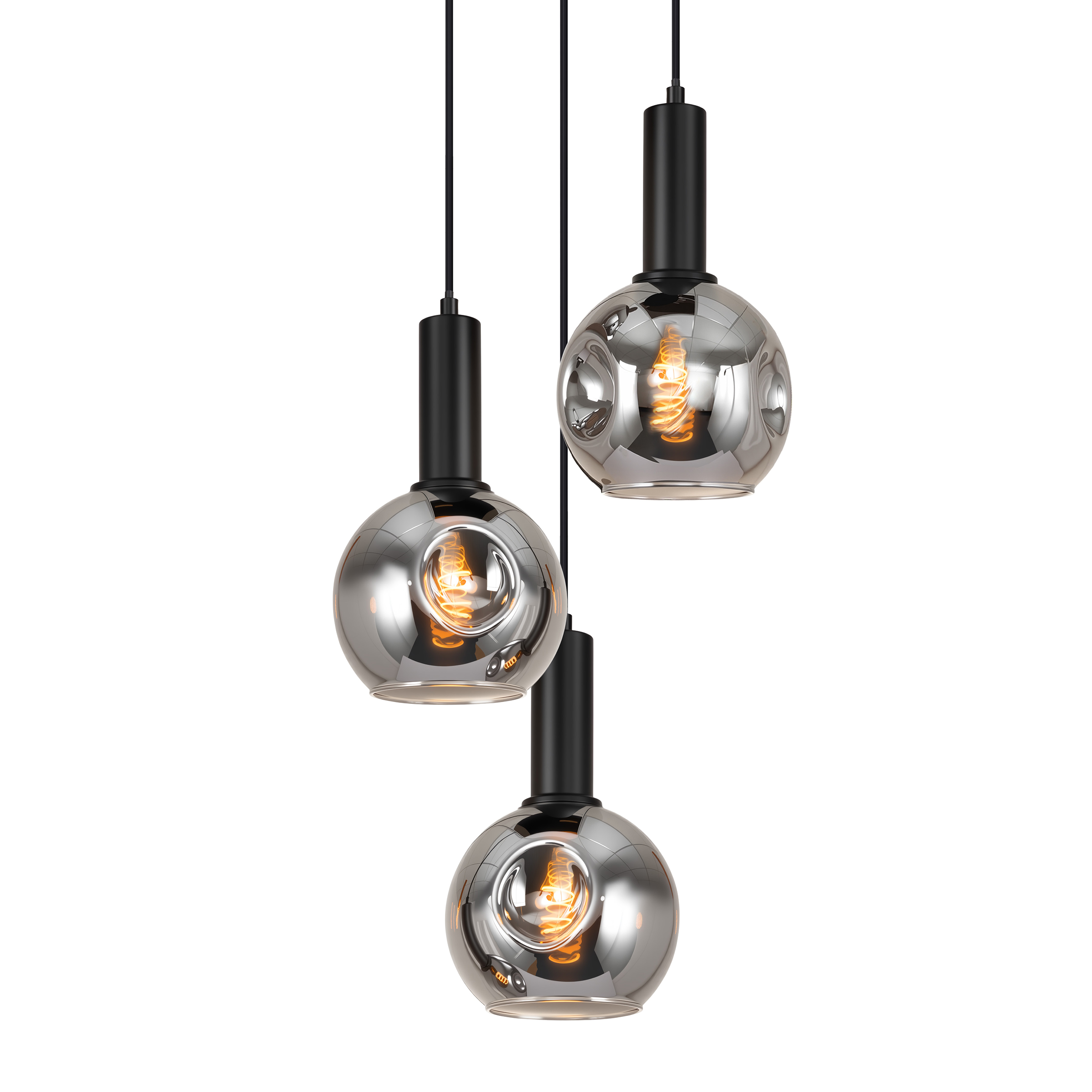 Ardeno Round Pendant Light 3-Light Smoked Glass Black