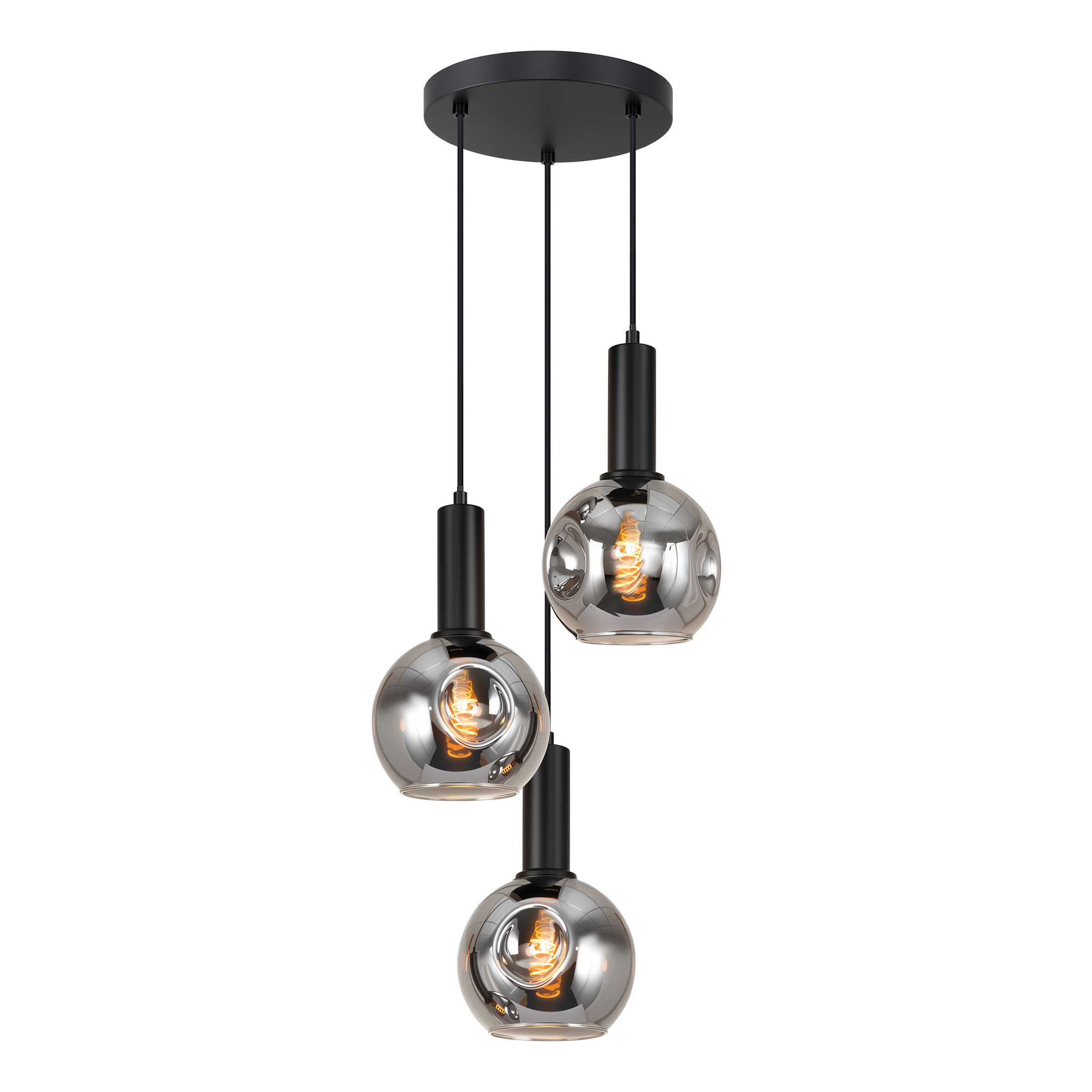 Ardeno Round Pendant Light 3-Light Smoked Glass Black