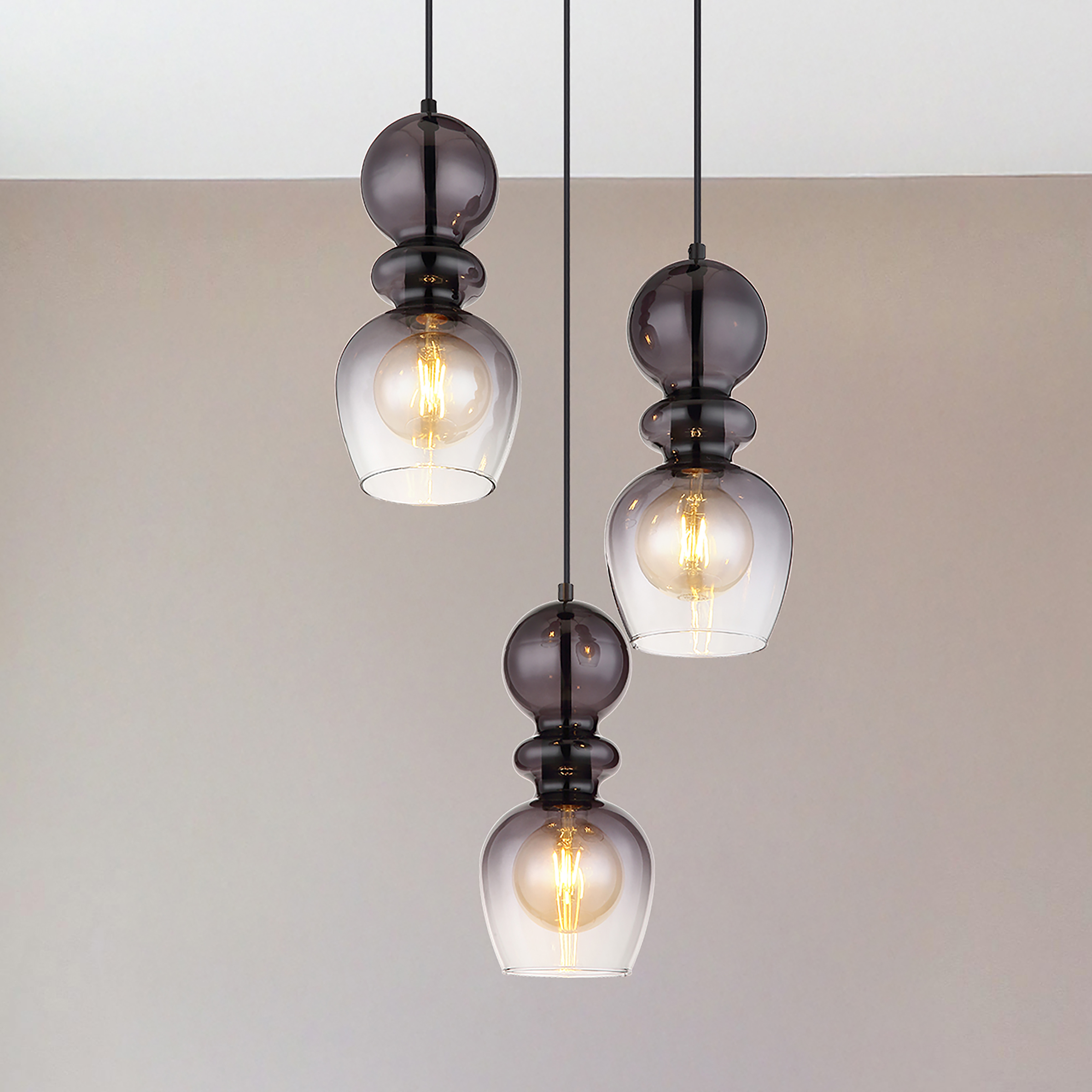 Clarity Pendant Light Type A 3-Light Smoked Glass Iron