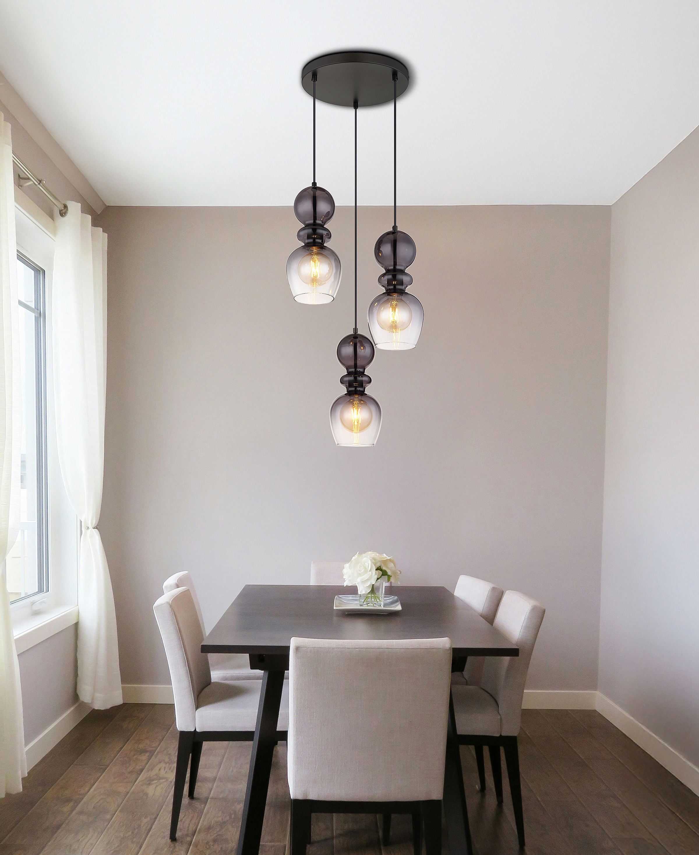 Clarity Pendant Light Type A 3-Light Smoked Glass Iron