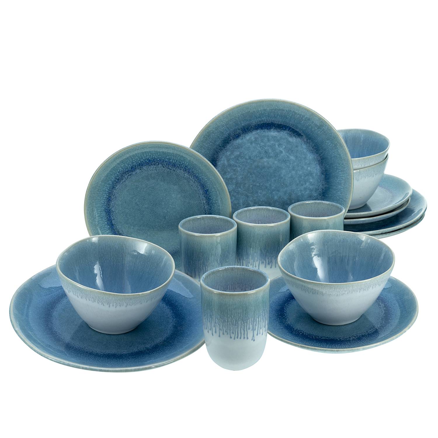Aquarius Combination Service 16-piece Set Stoneware Blue