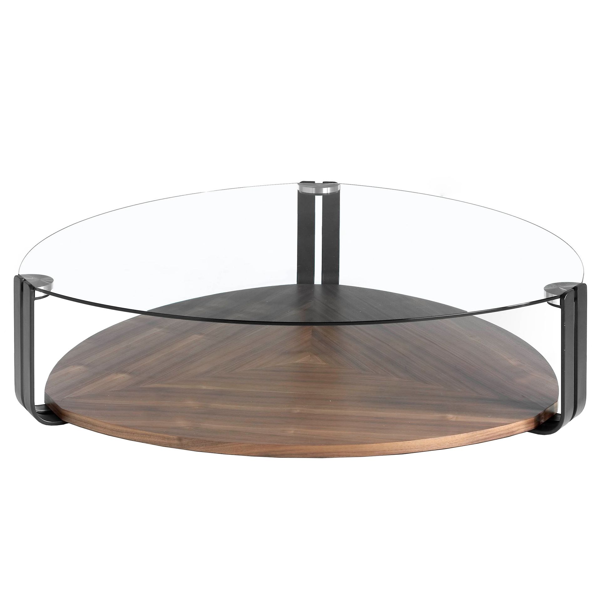 Couchtisch Glas Stahl und Walnuss Schwarz 2055