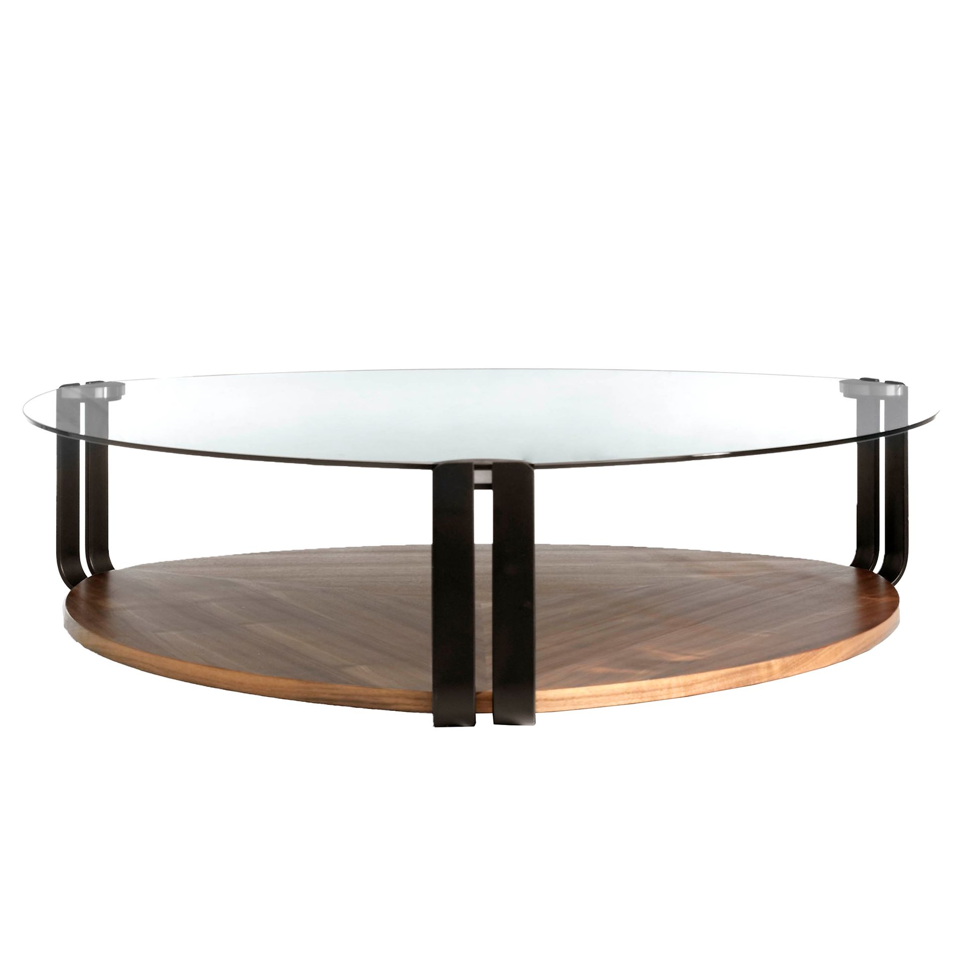 Coffee table glass steel and walnut black 2055