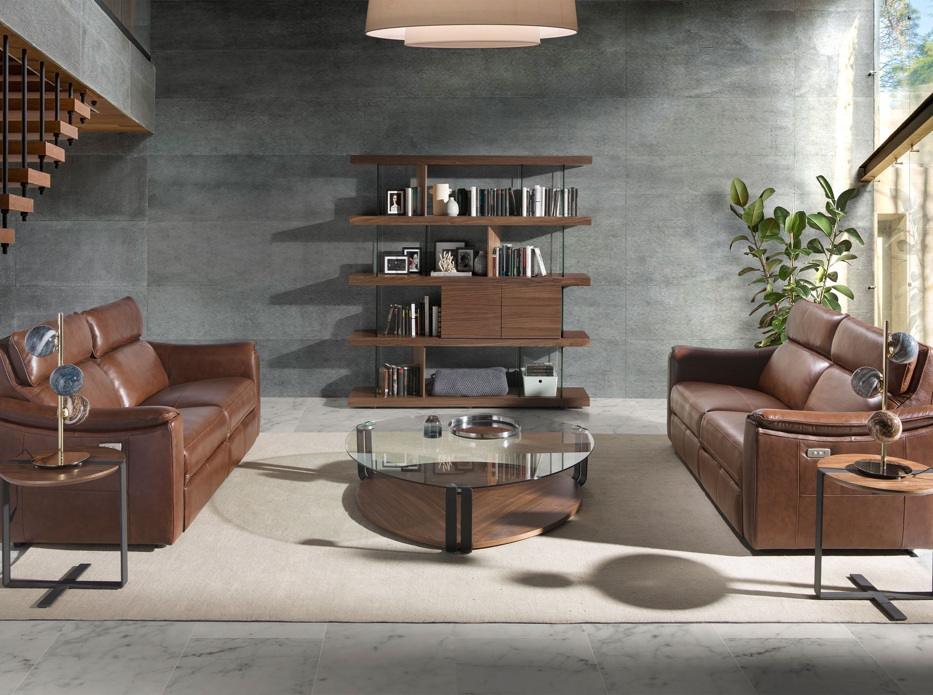 Coffee table glass steel and walnut black 2055