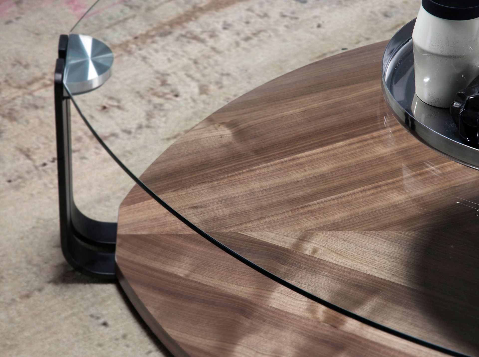Coffee table glass steel and walnut black 2055