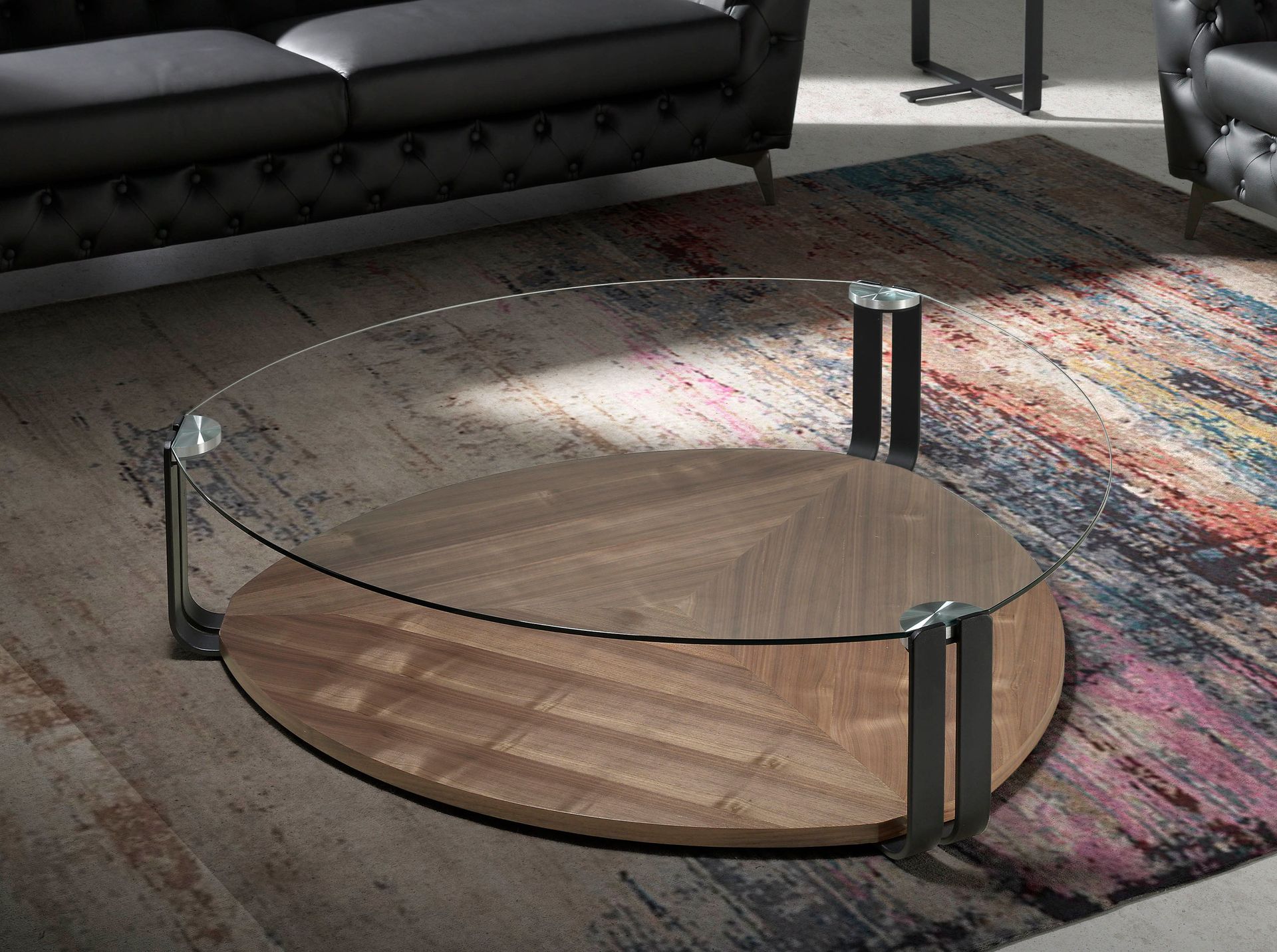 Coffee table glass steel and walnut black 2055
