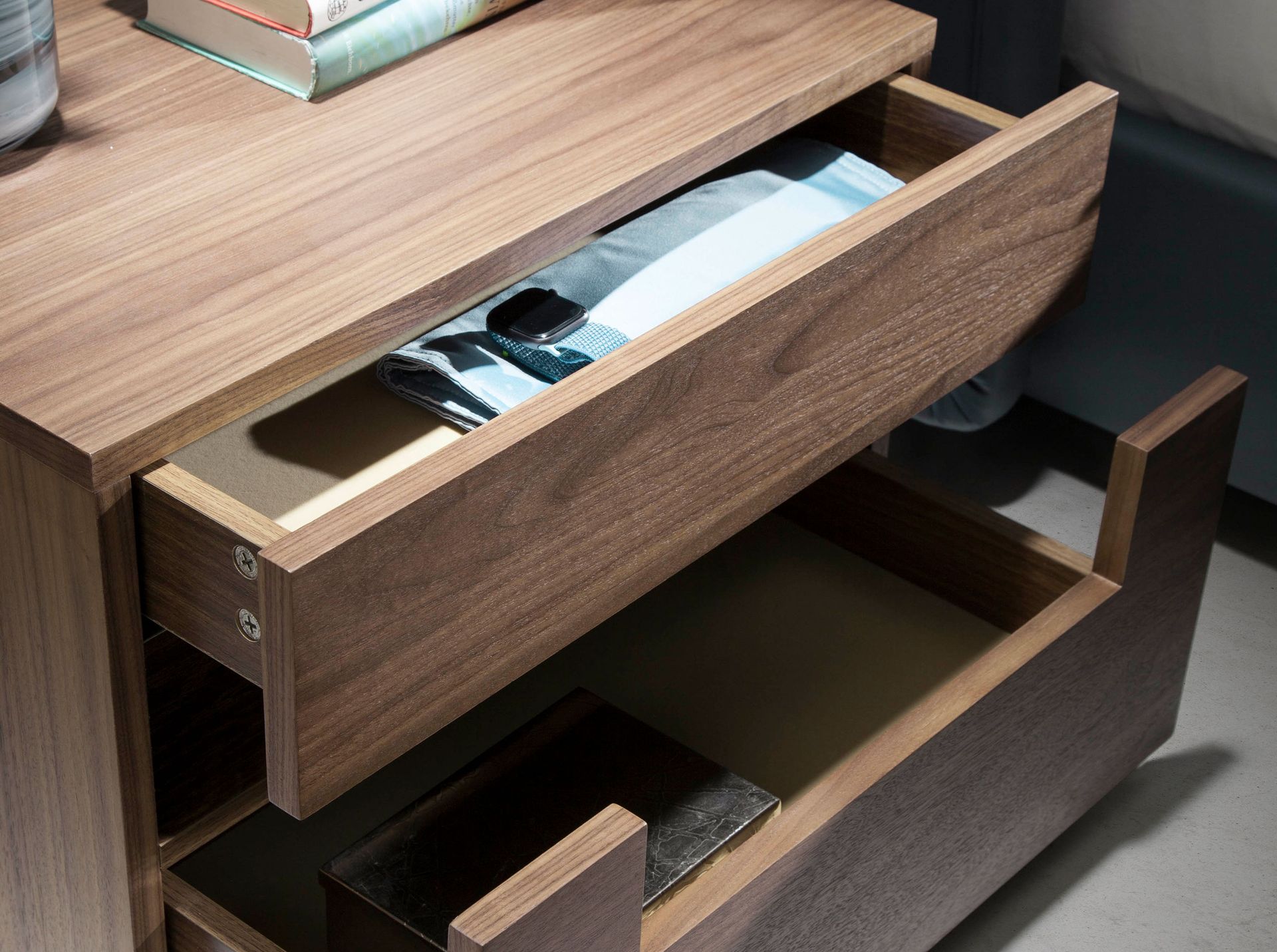 Nightstand Walnut Steel with Interior Lighting 7065