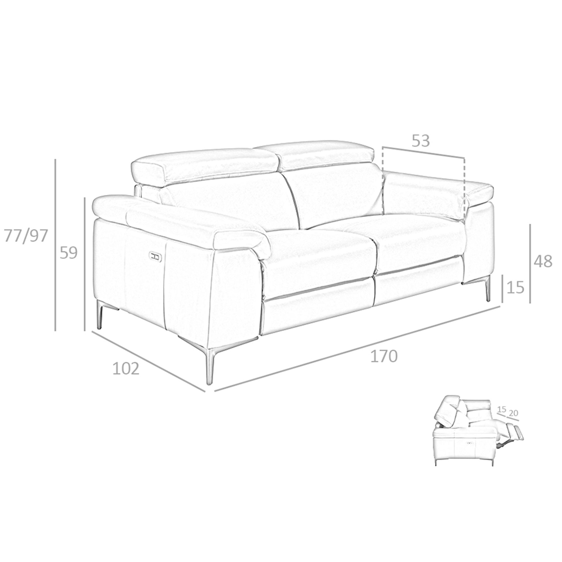 2-Seater Relax Sofa Leather Dark Grey 6121