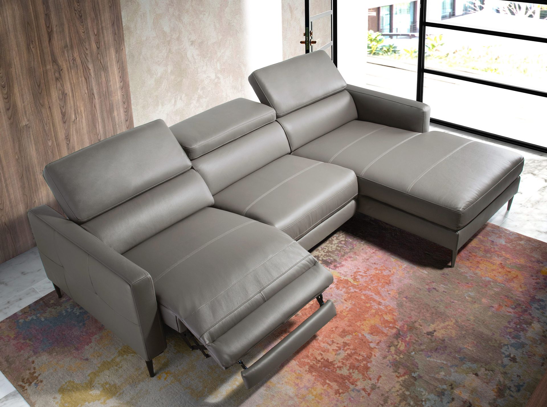 Relaxing Chaise Longue Right, Sofa Leather Dark Grey 6126