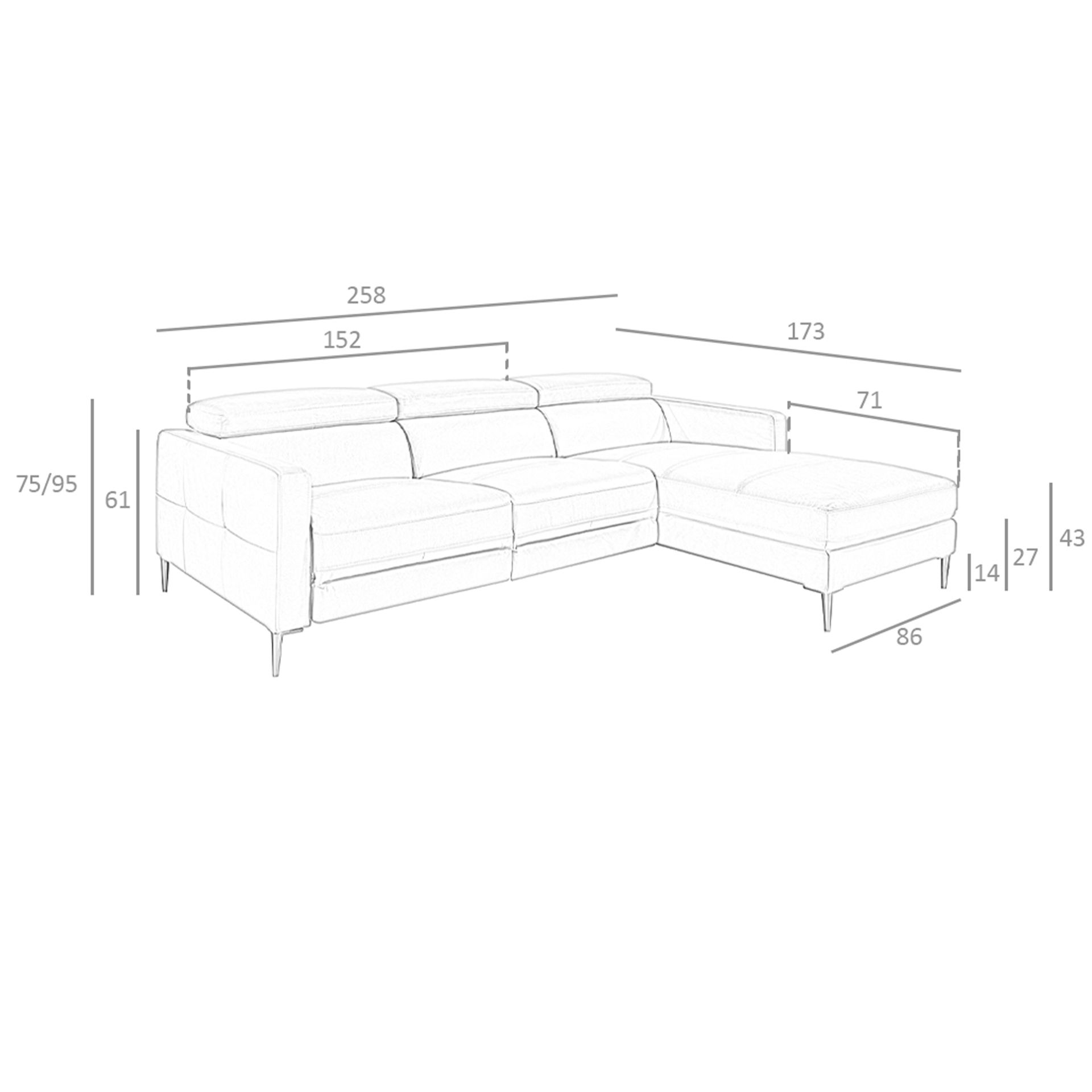 Relaxing Chaise Longue Right, Sofa Leather Dark Grey 6126