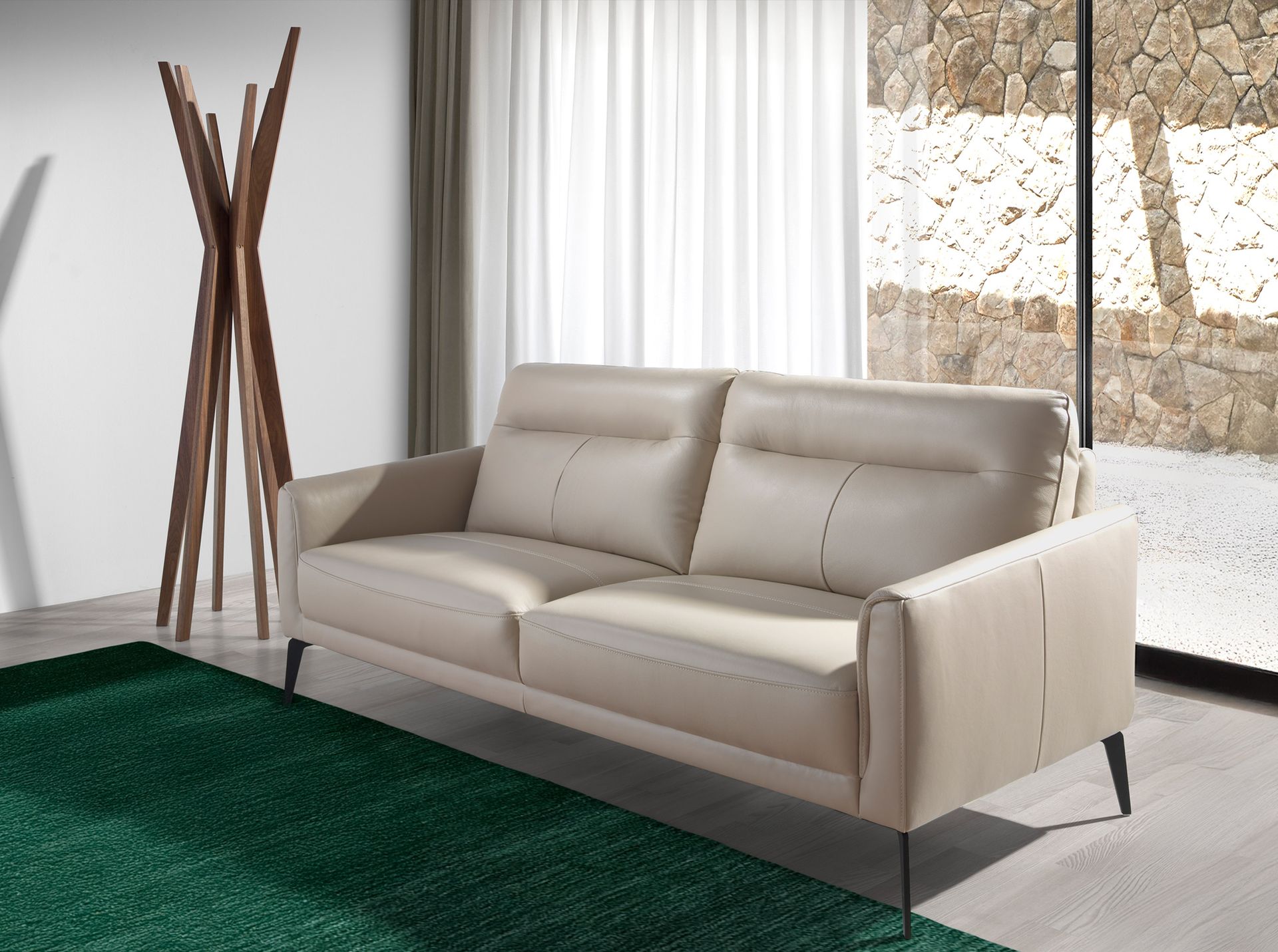 3-seater sofa leather taupe grey 6138