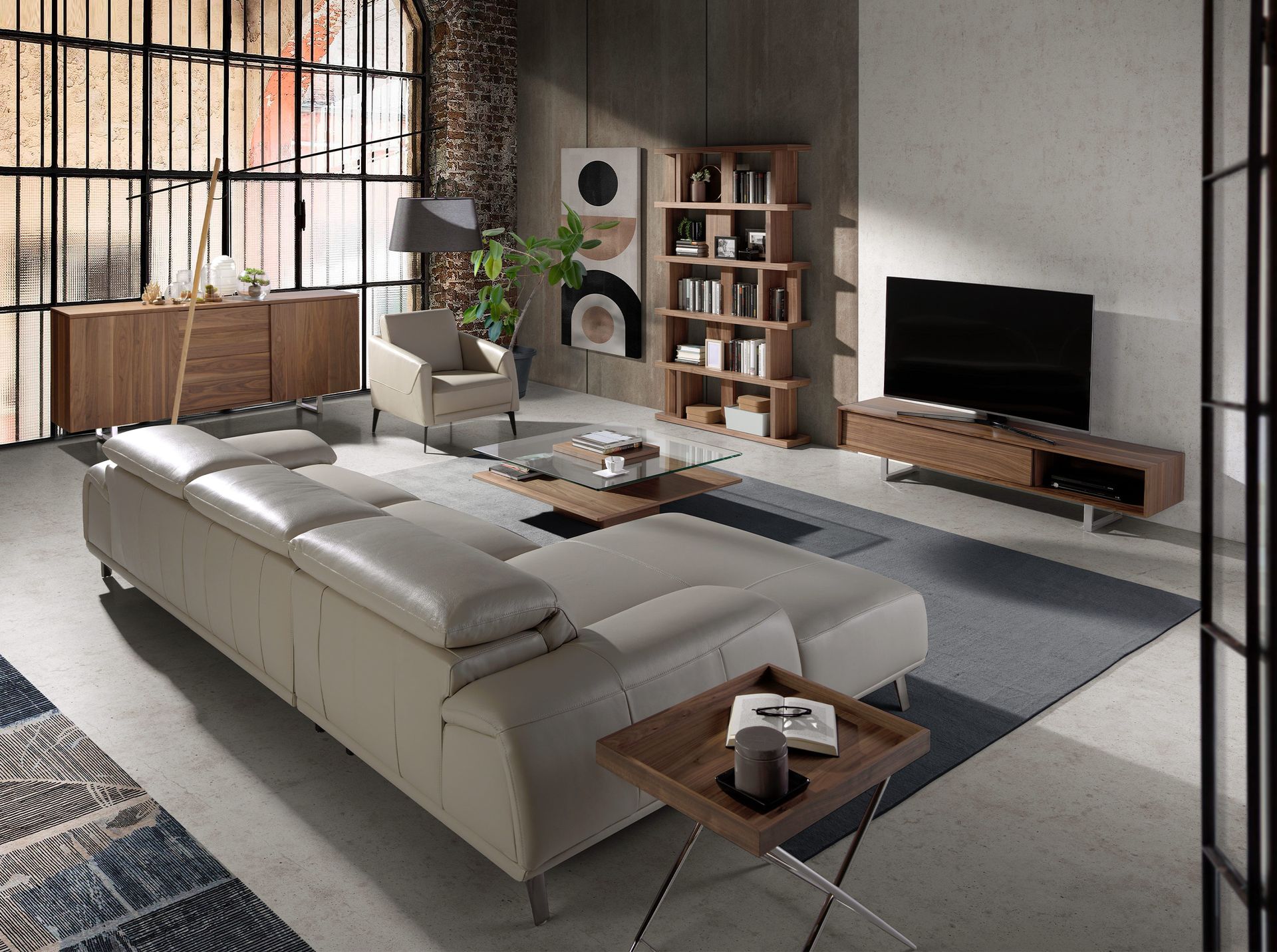 Left chaise longue sofa leather taupe grey 6149
