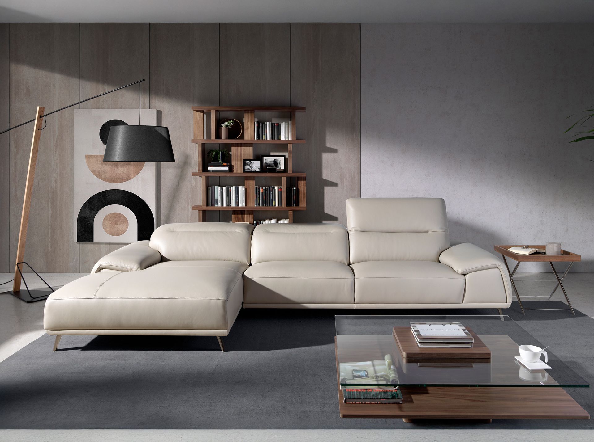 Left chaise longue sofa leather taupe grey 6149