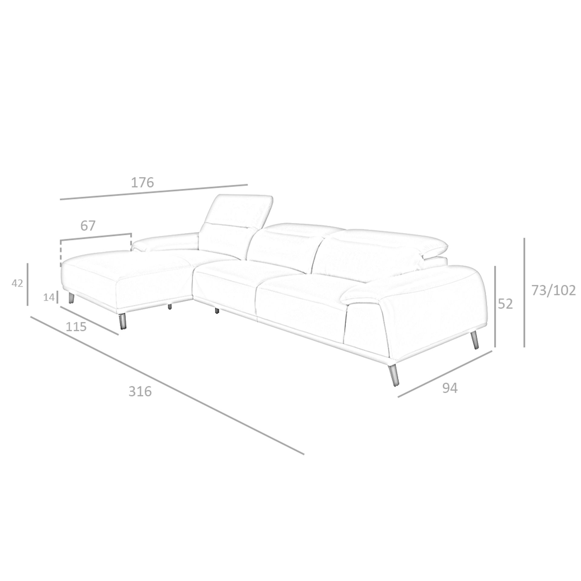 Linkes Chaiselongue-Sofa Leder Taupegrau 6149