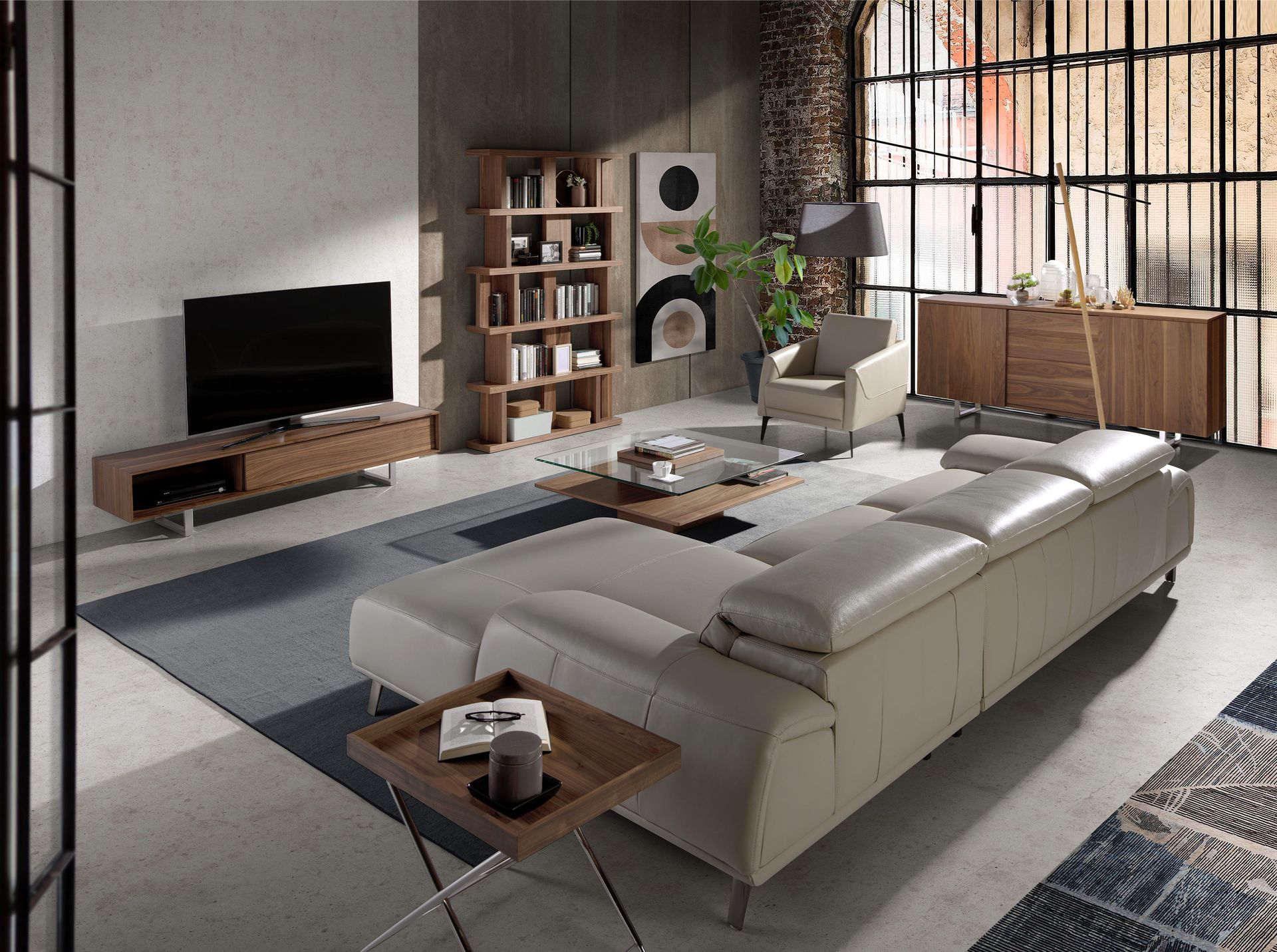Right chaise longue couch leather taupe grey 6150