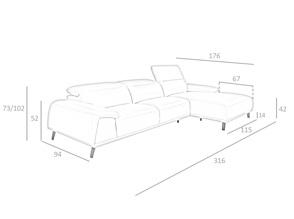 Rechte Chaiselongue Couch Leder Taupegrau 6150