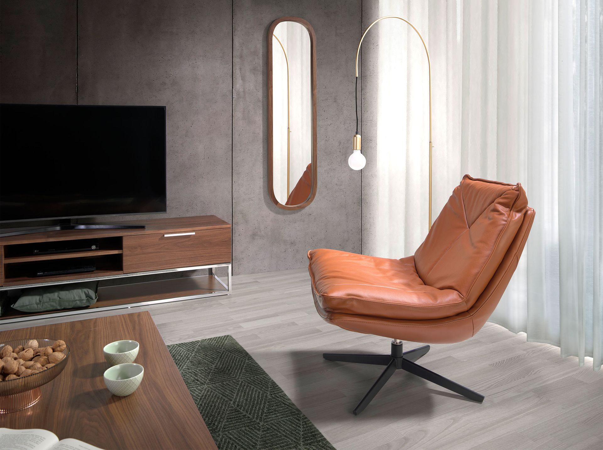 Leather Swivel Chair Brown 5096
