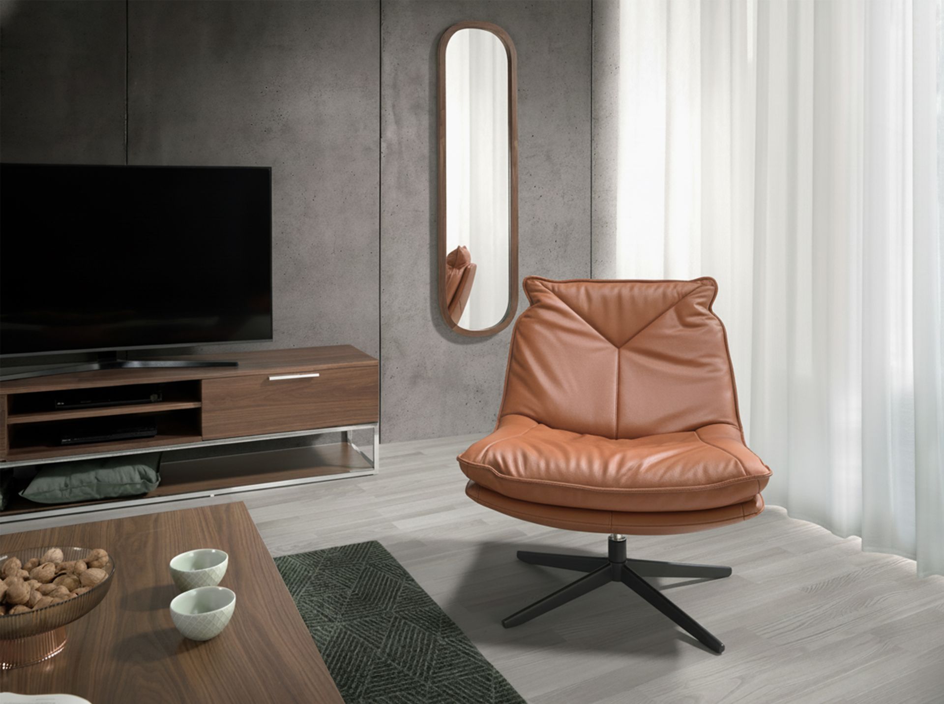 Leather Swivel Chair Brown 5096