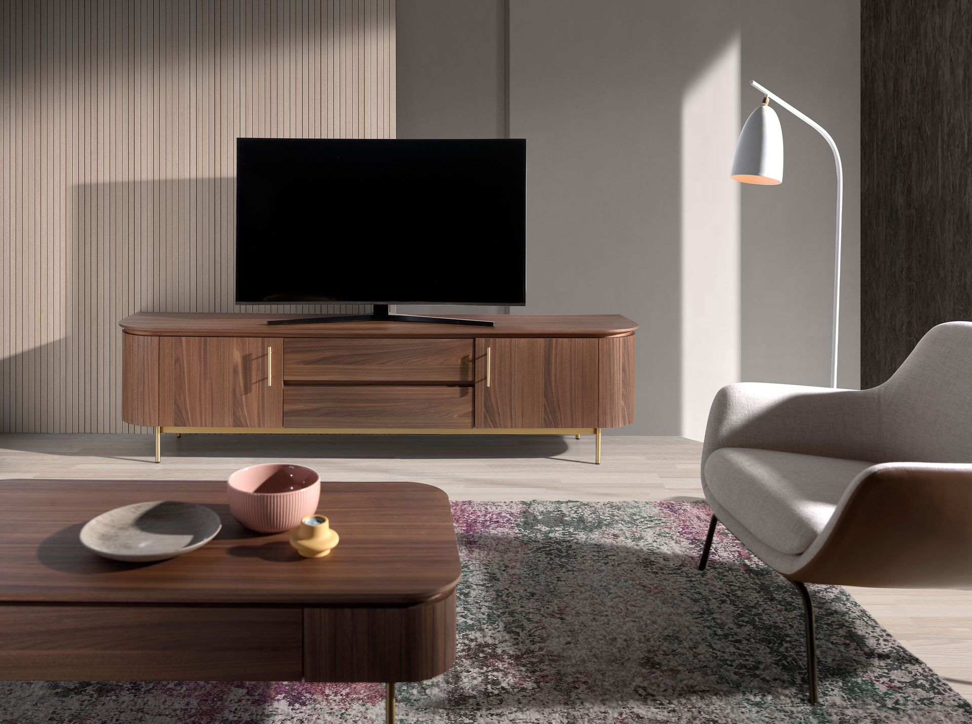 TV Lowboard Walnut Steel Polished Gold 3227