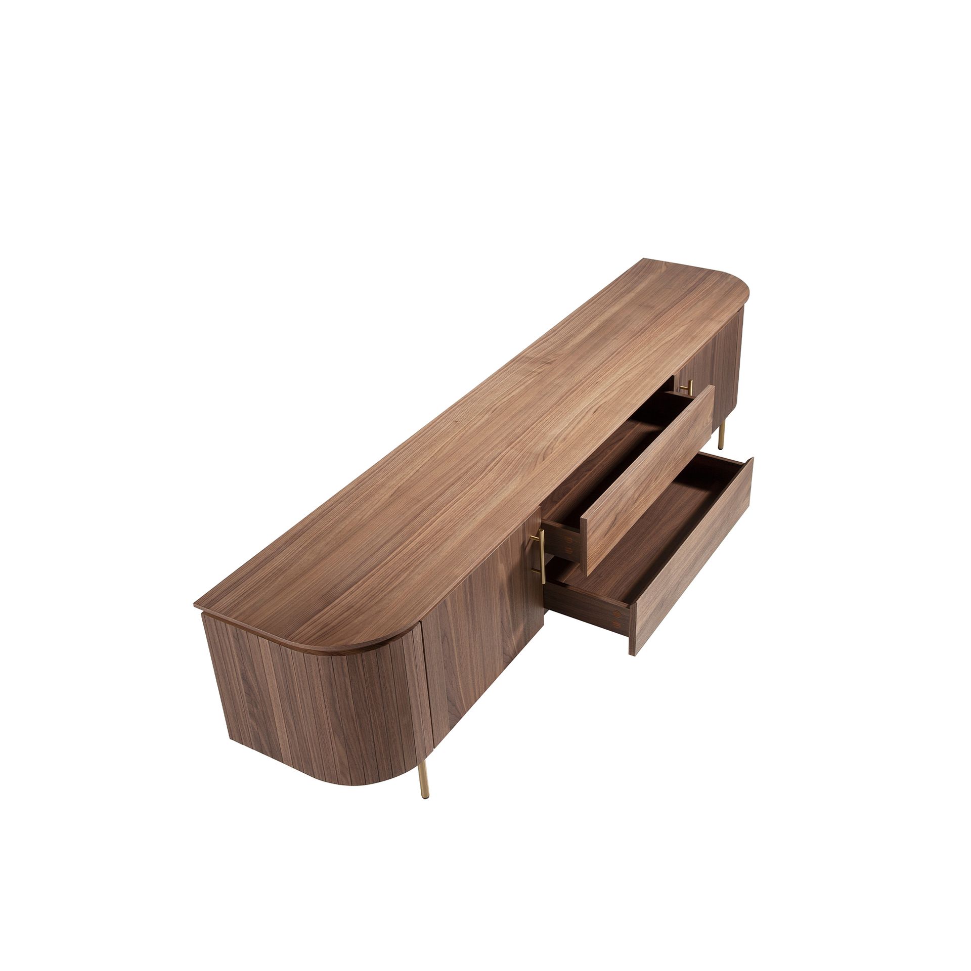 TV-Lowboard Walnuss Stahl Poliert Gold 3227