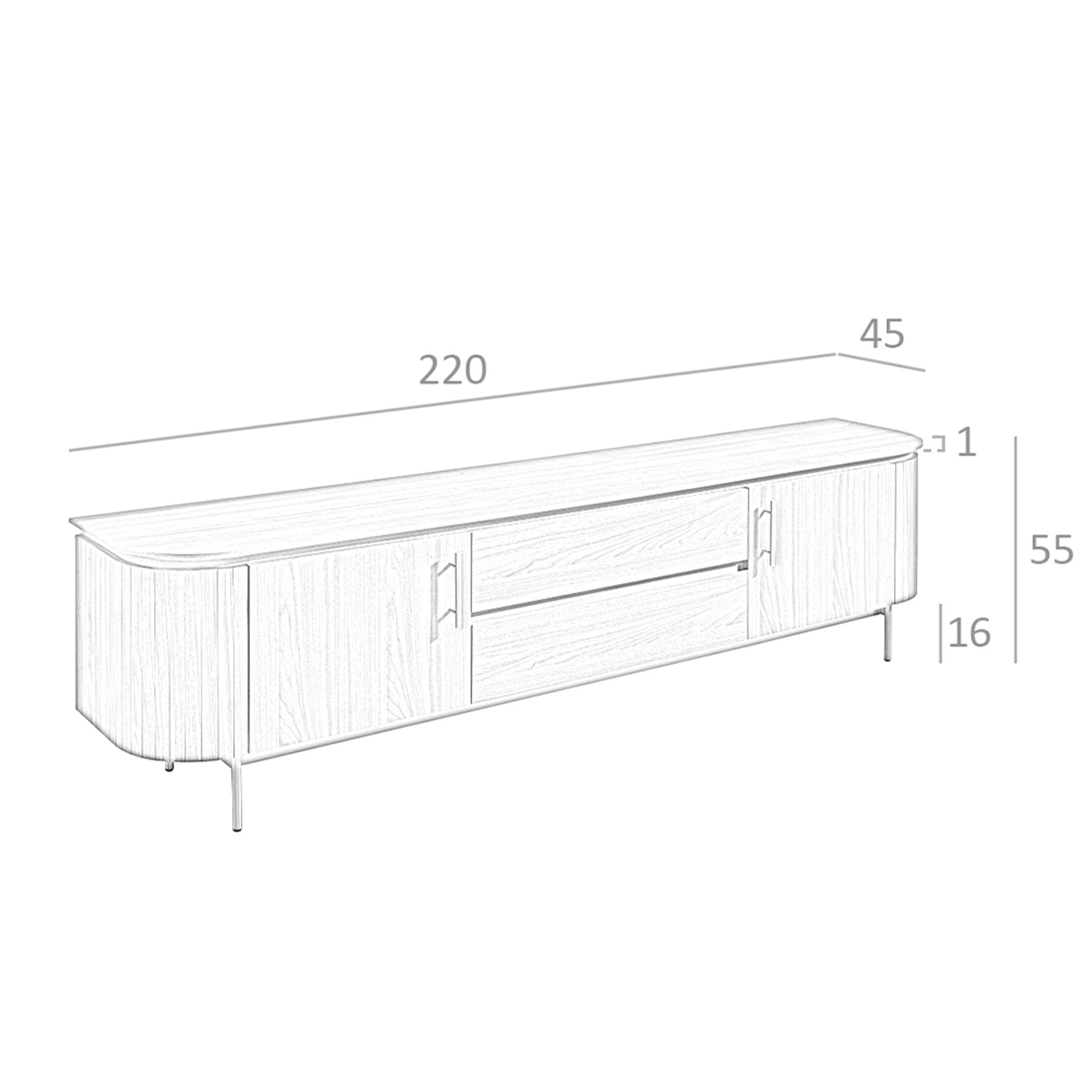 TV-Lowboard Walnuss Stahl Poliert Gold 3227
