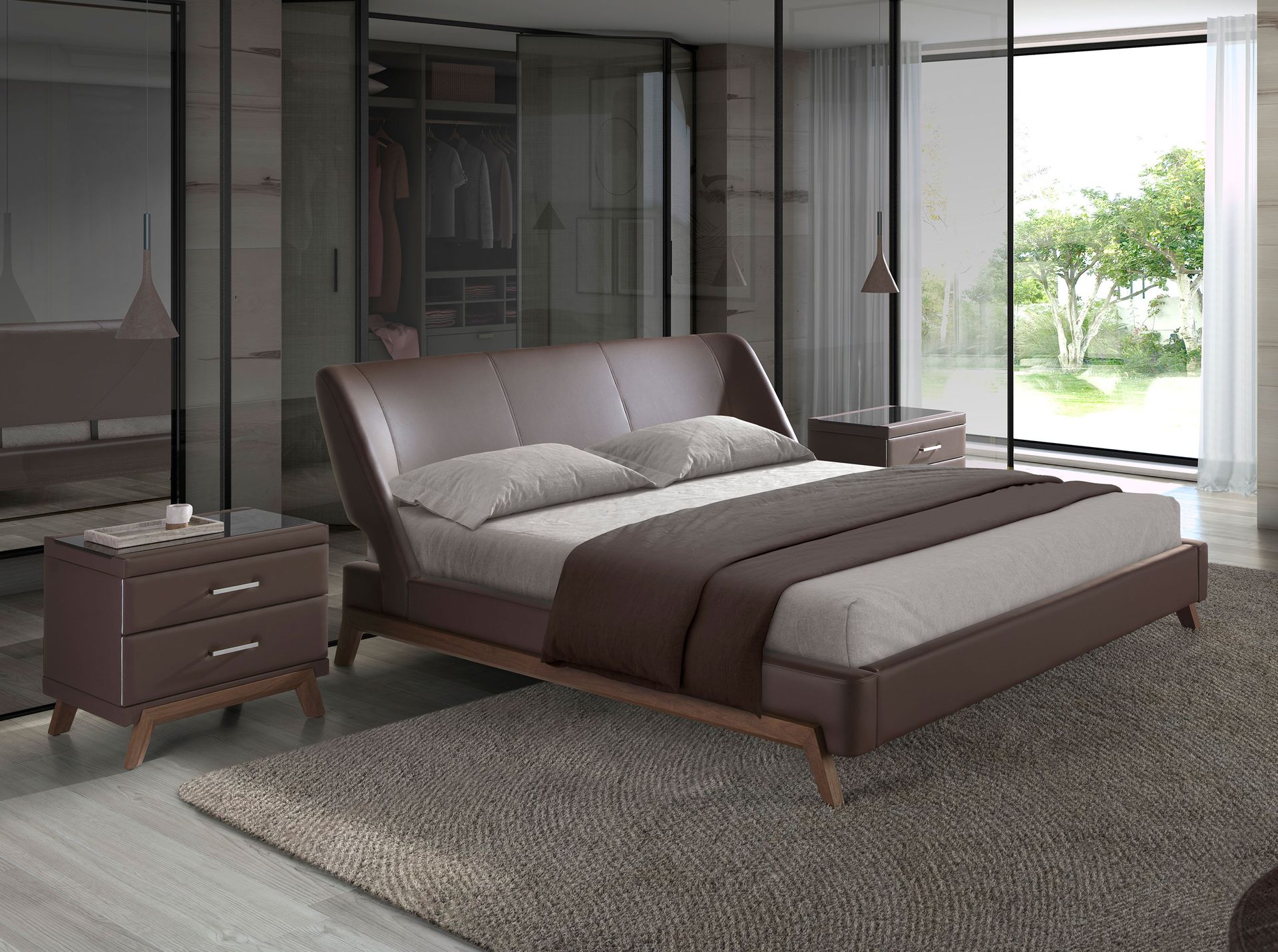 Faux leather bed Chocolate brown 7159