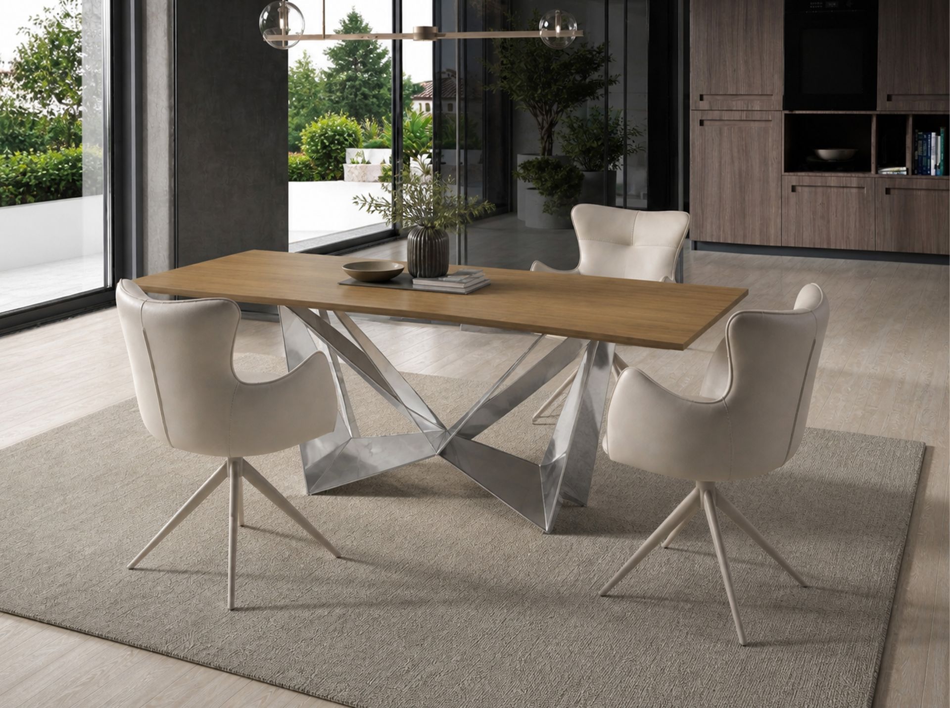 Dining table oak chrome steel