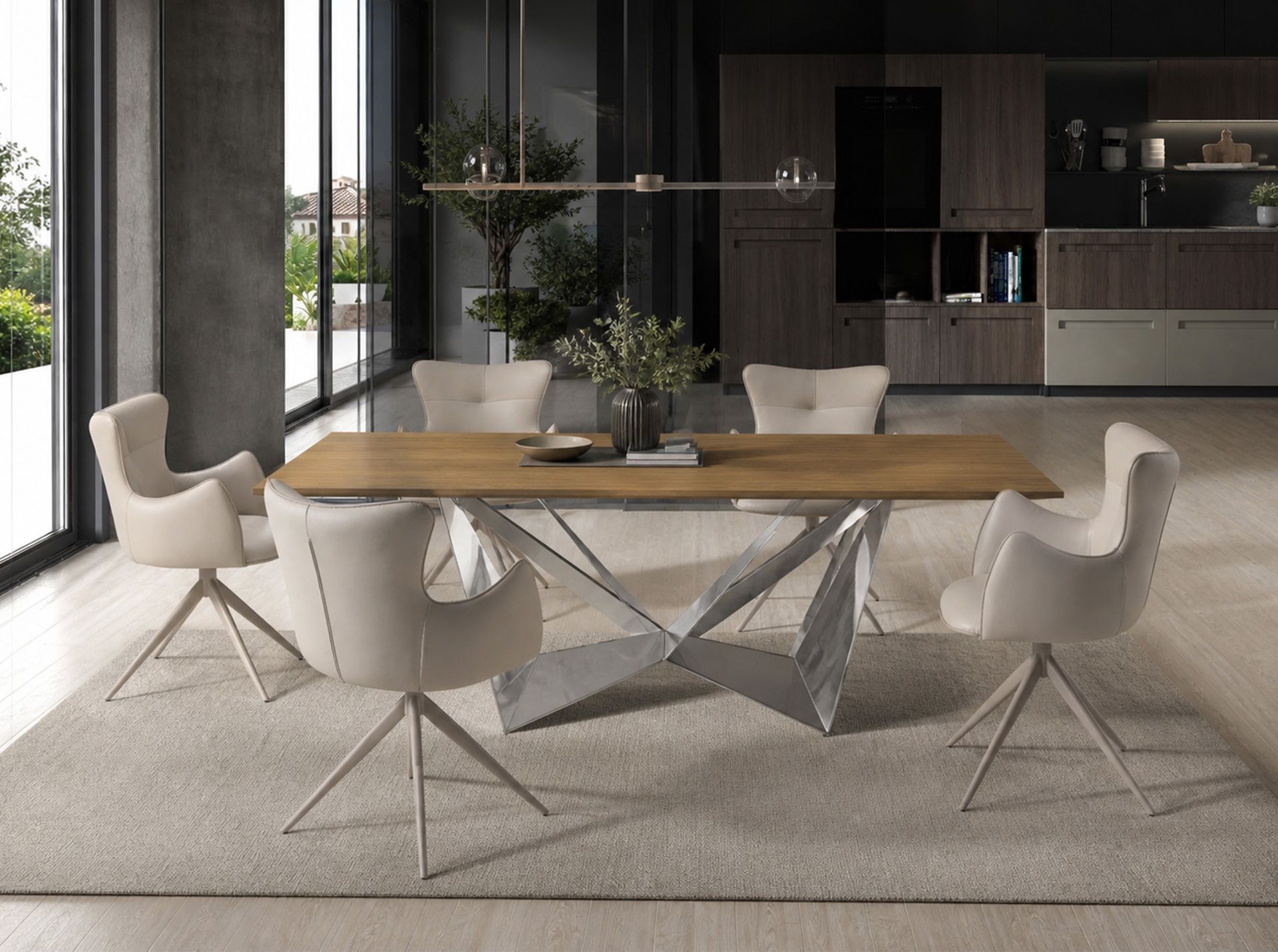 Dining table oak chrome steel