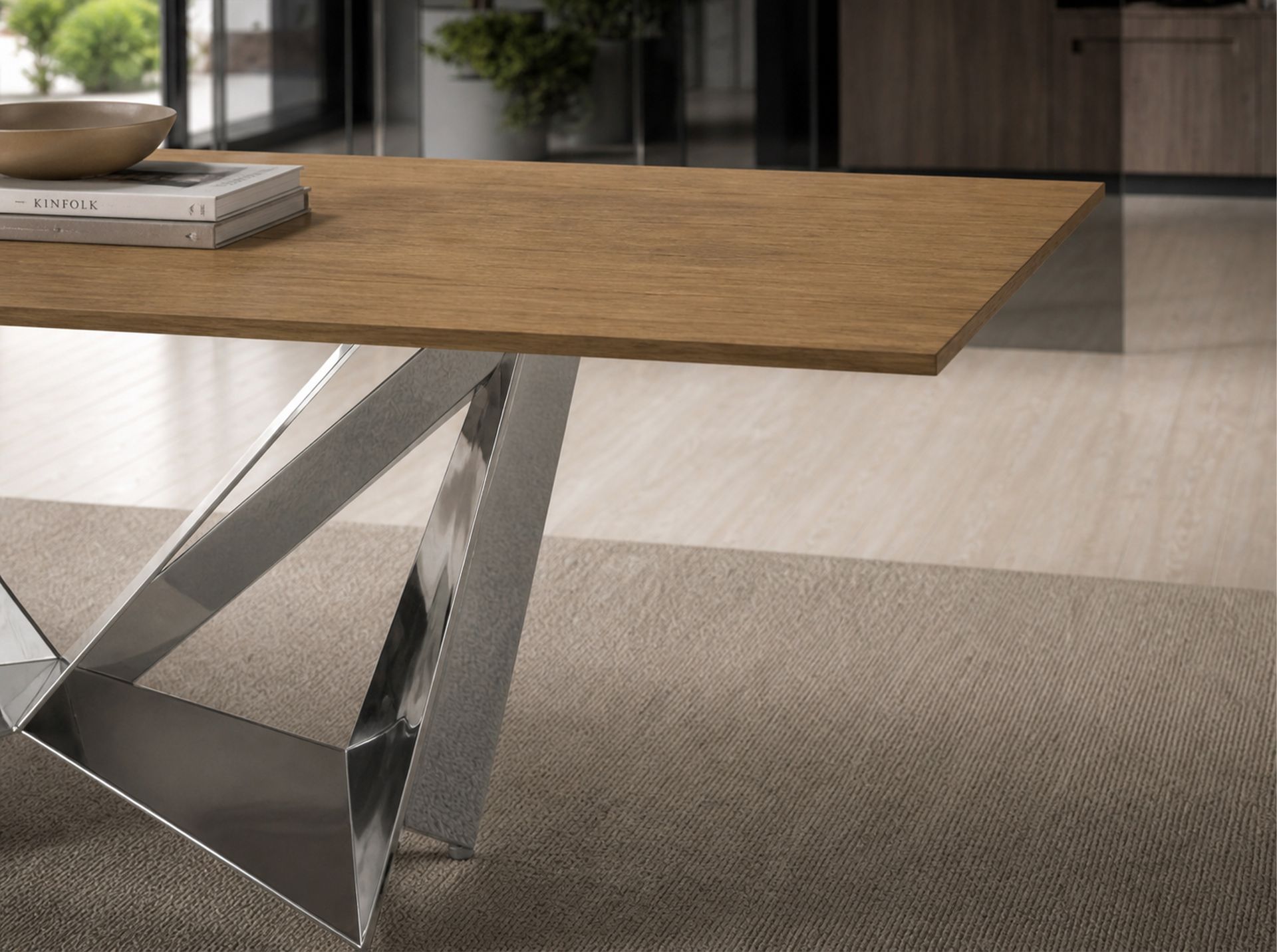 Dining table oak chrome steel