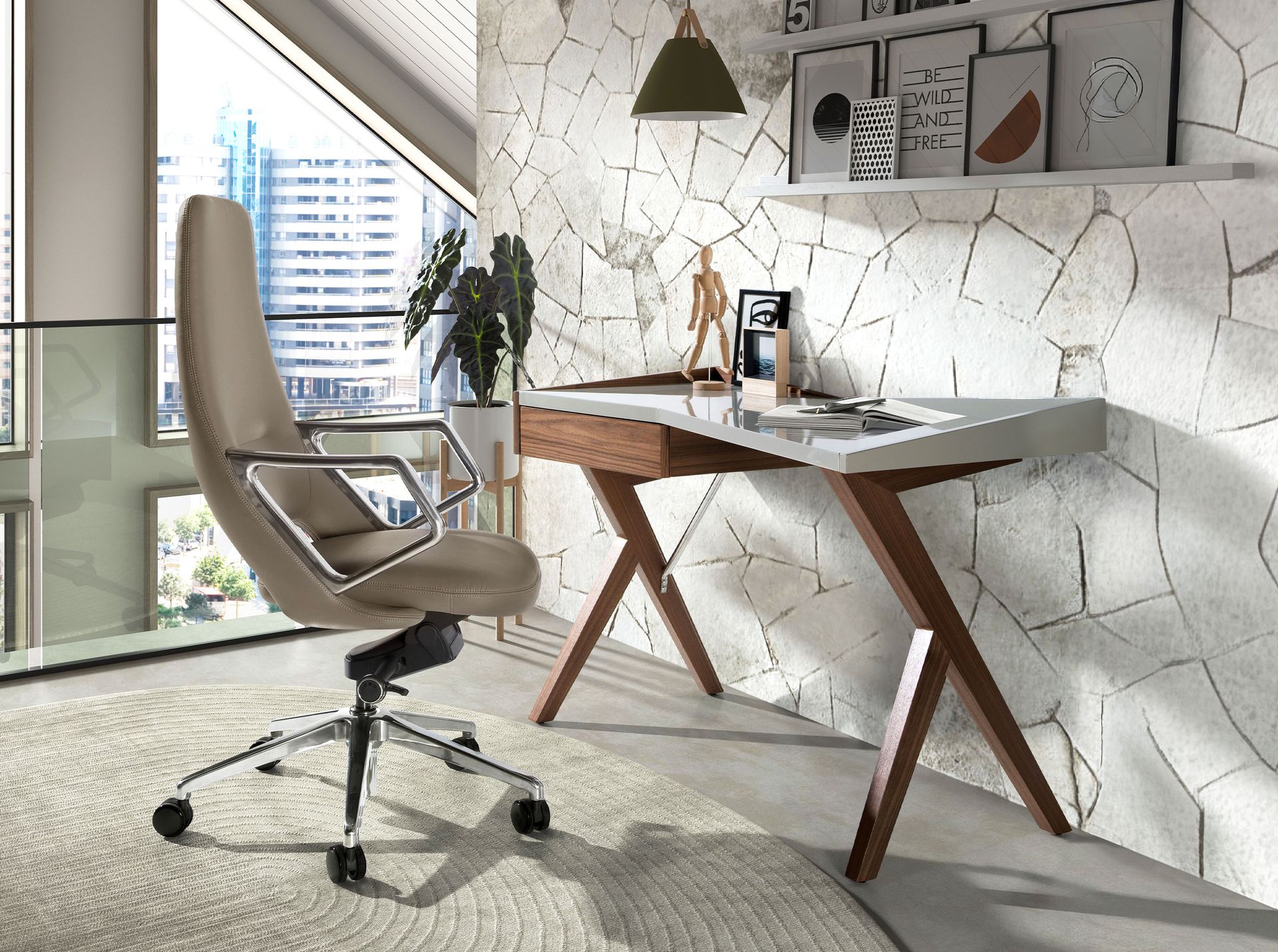 Faux leather desk chair Swivel Grey 4217