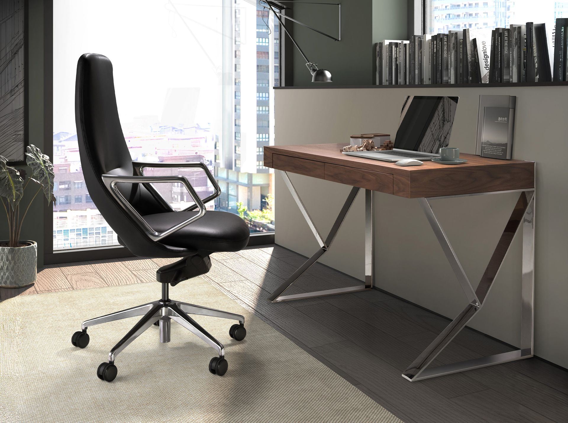 Faux Leather Office Chair Swivel Black 4218