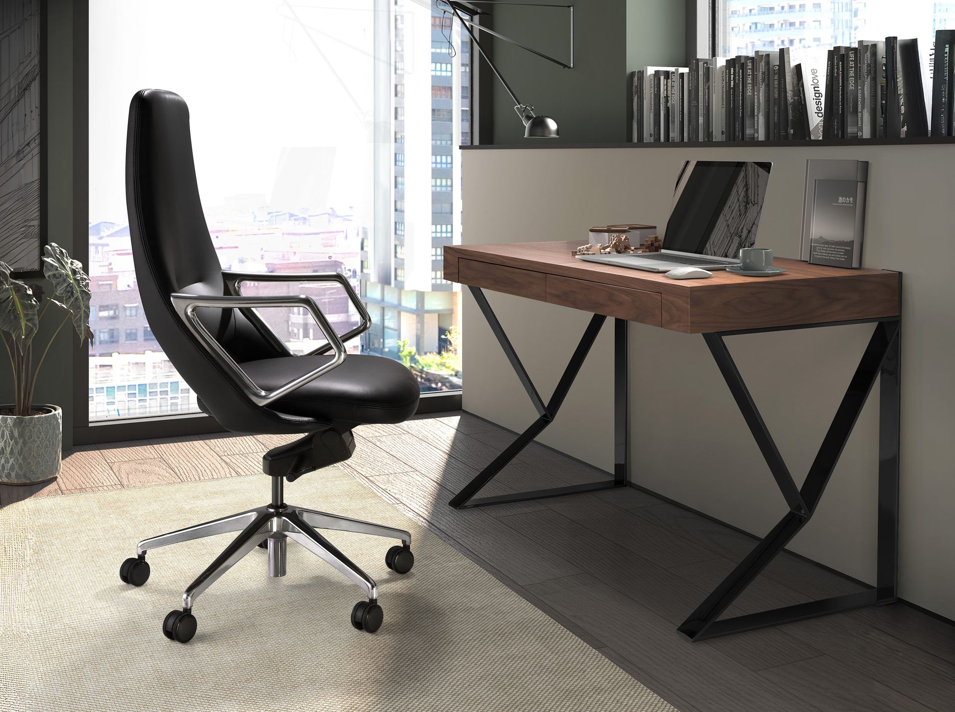Faux Leather Office Chair Swivel Black 4218