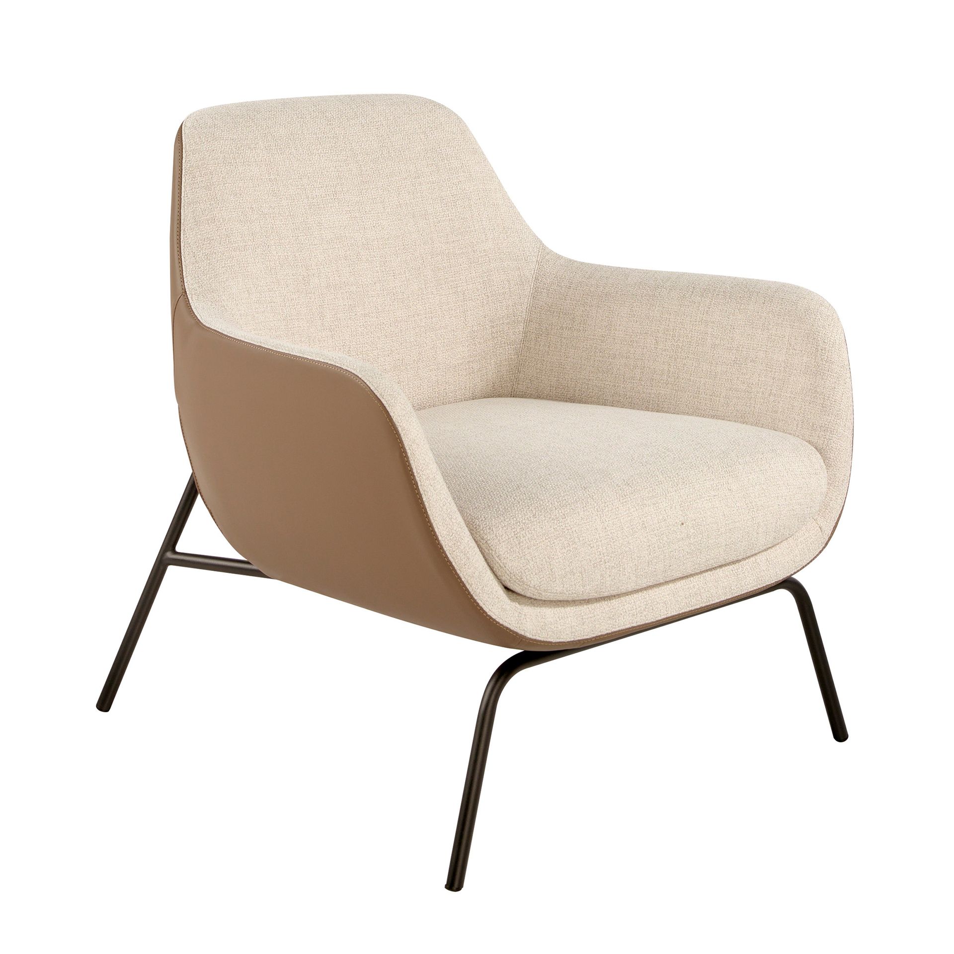 Armchair Fabric Faux Leather Cream Brown 5099