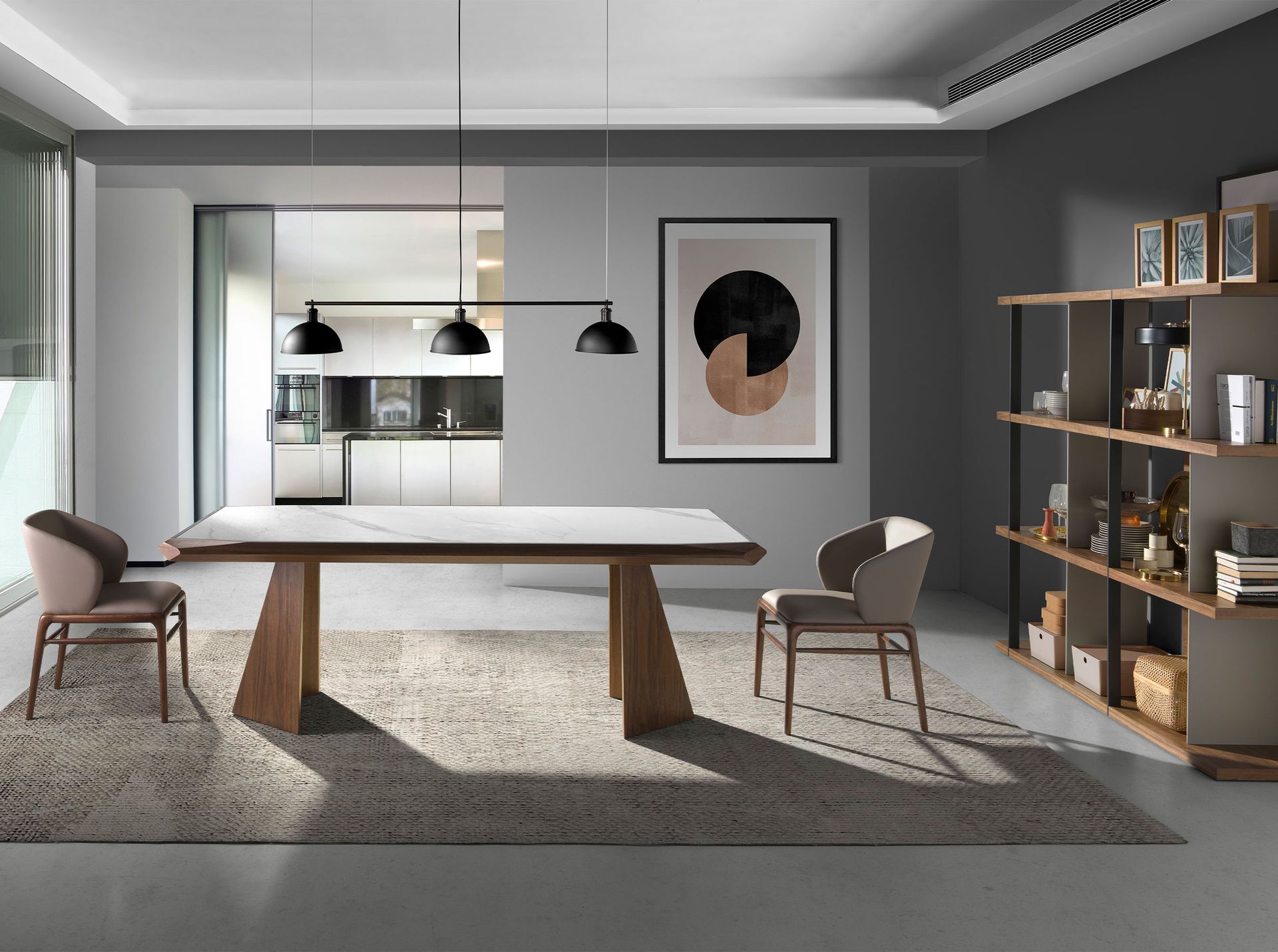 Dining table porcelain marble walnut rectangular 1106