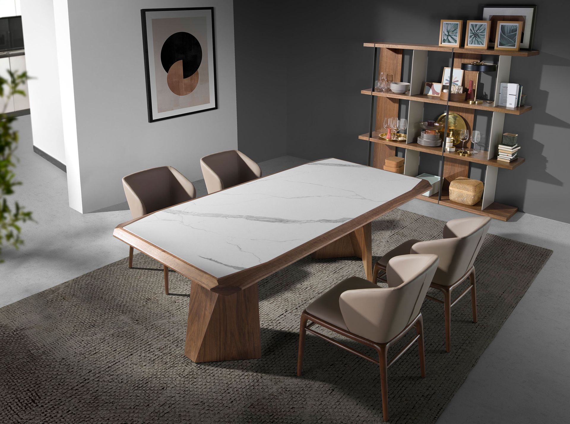 Dining table porcelain marble walnut rectangular 1106